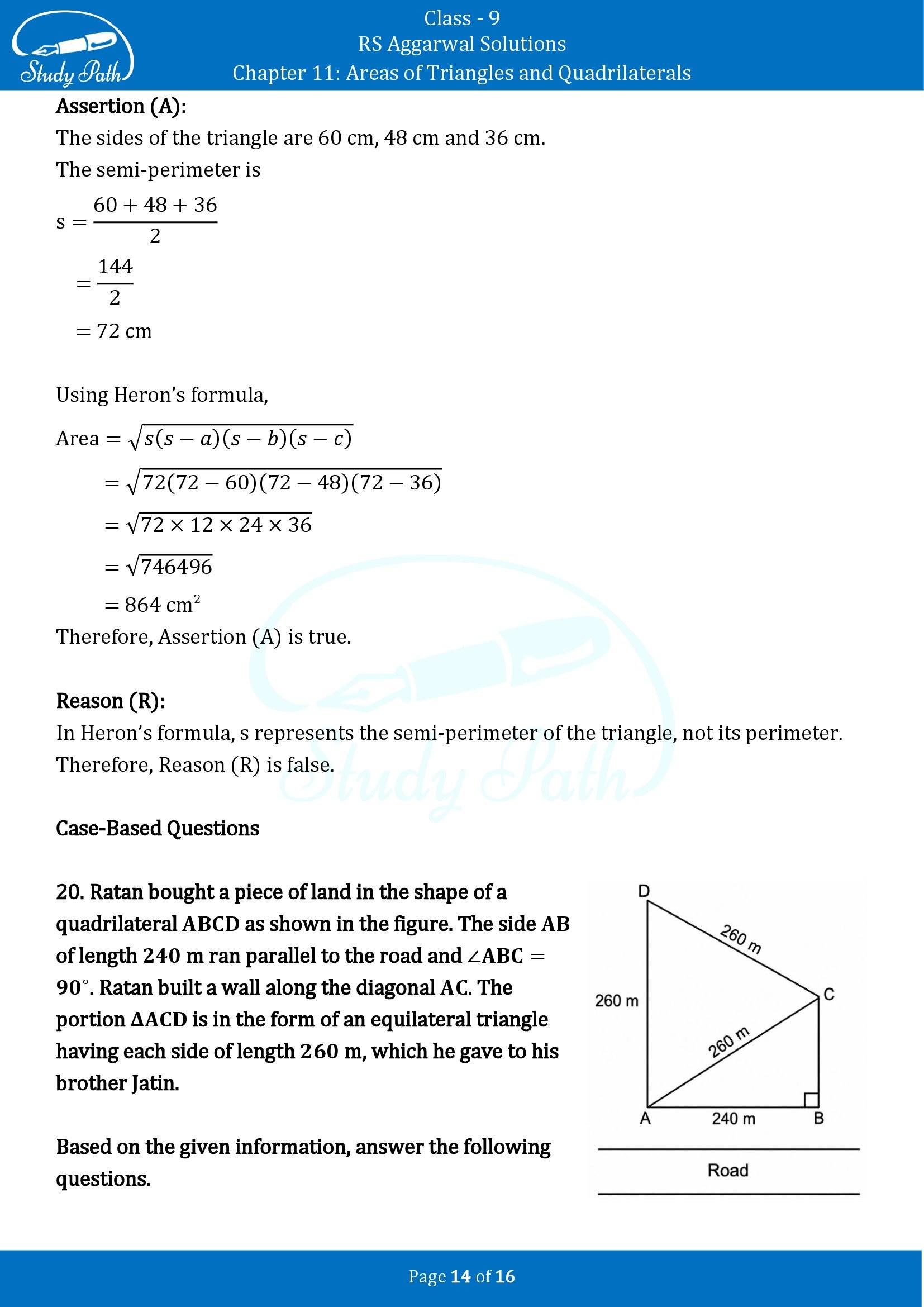 RS Aggarwal Solutions Class 9 Chapter 11 Areas of Triangles and Quadrilaterals Multiple Choice Questions MCQs 00014