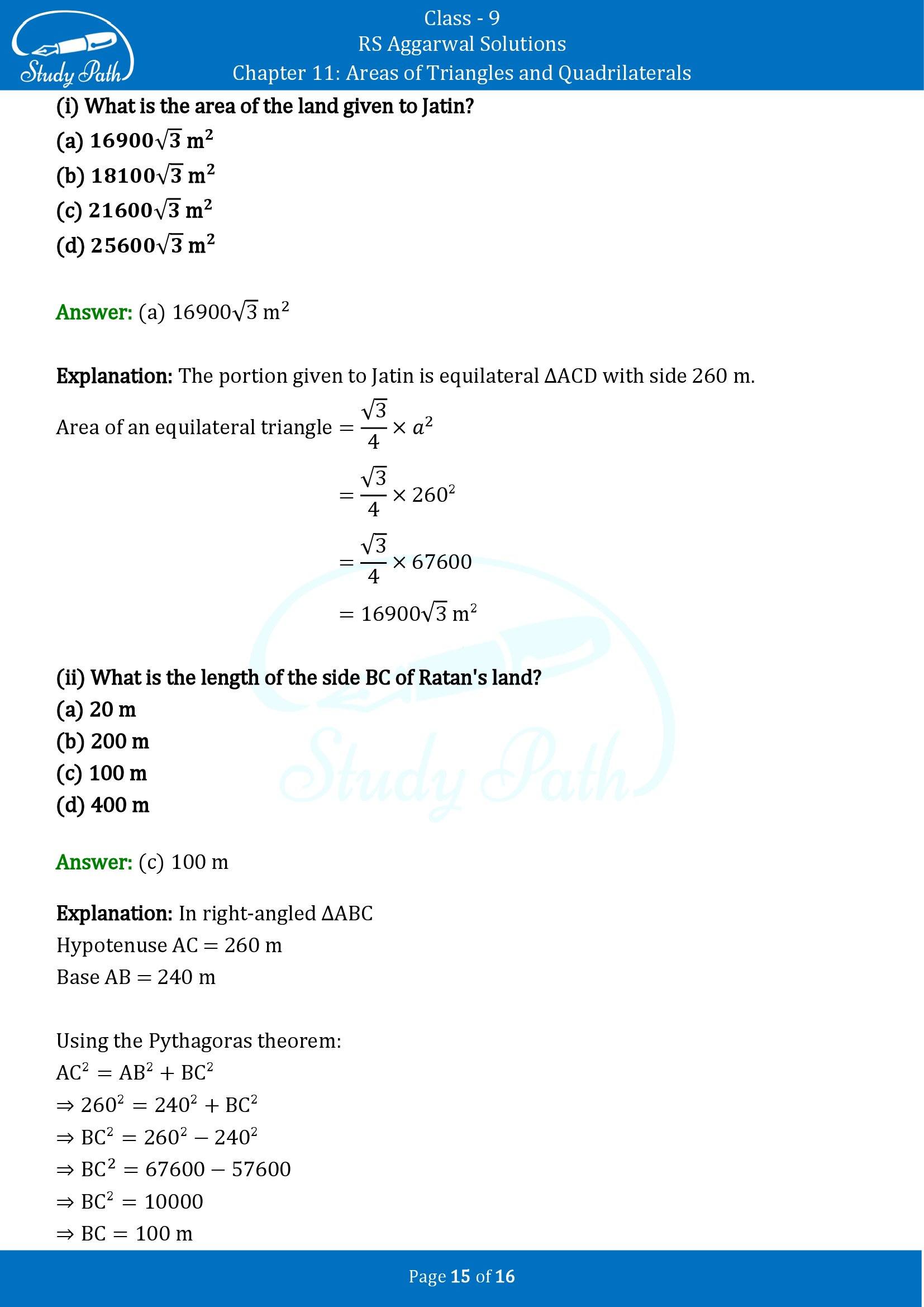 RS Aggarwal Solutions Class 9 Chapter 11 Areas of Triangles and Quadrilaterals Multiple Choice Questions MCQs 00015