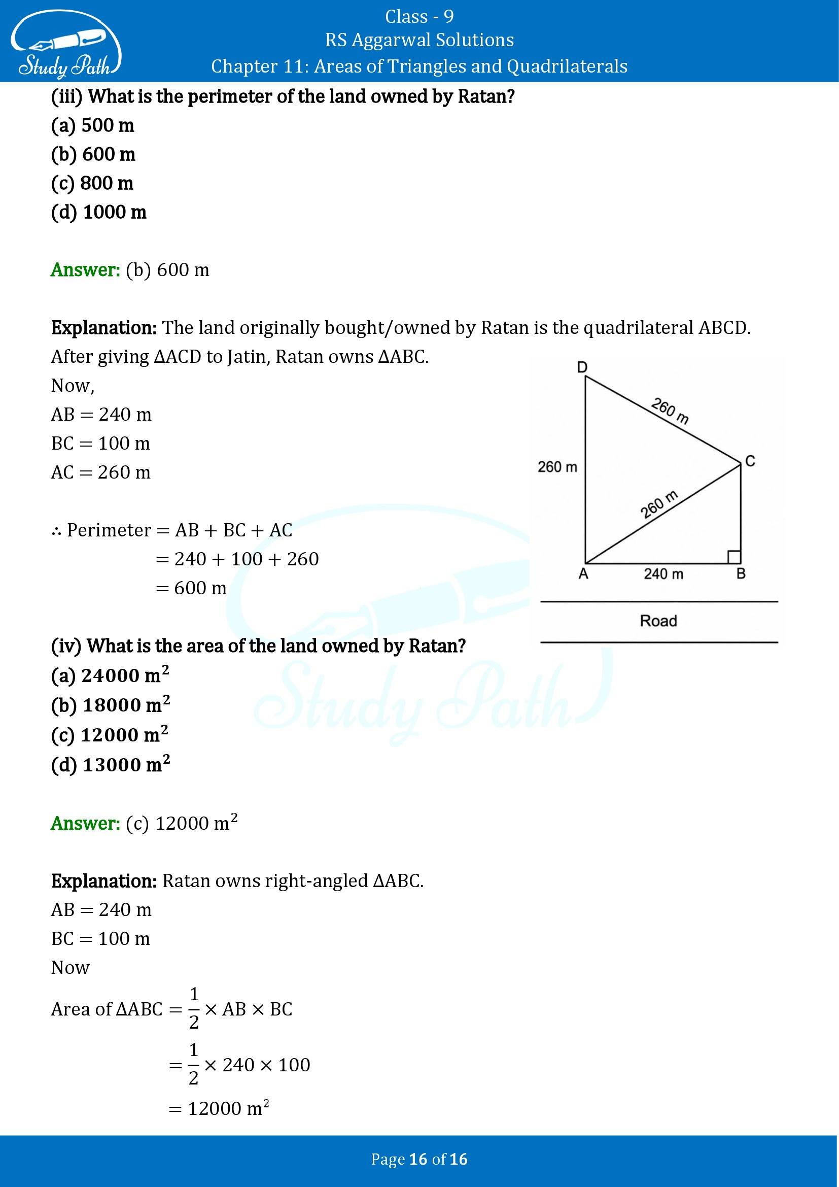 RS Aggarwal Solutions Class 9 Chapter 11 Areas of Triangles and Quadrilaterals Multiple Choice Questions MCQs 00016