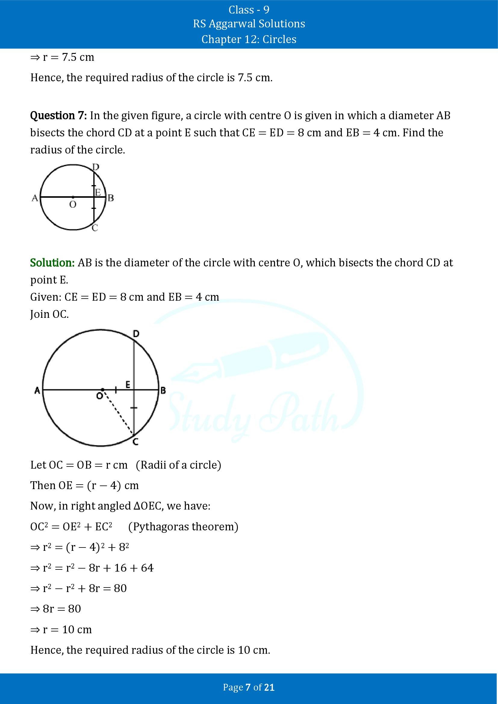 RS Aggarwal Solutions Class 9 Chapter 12 Circles Exercise 12A 00007
