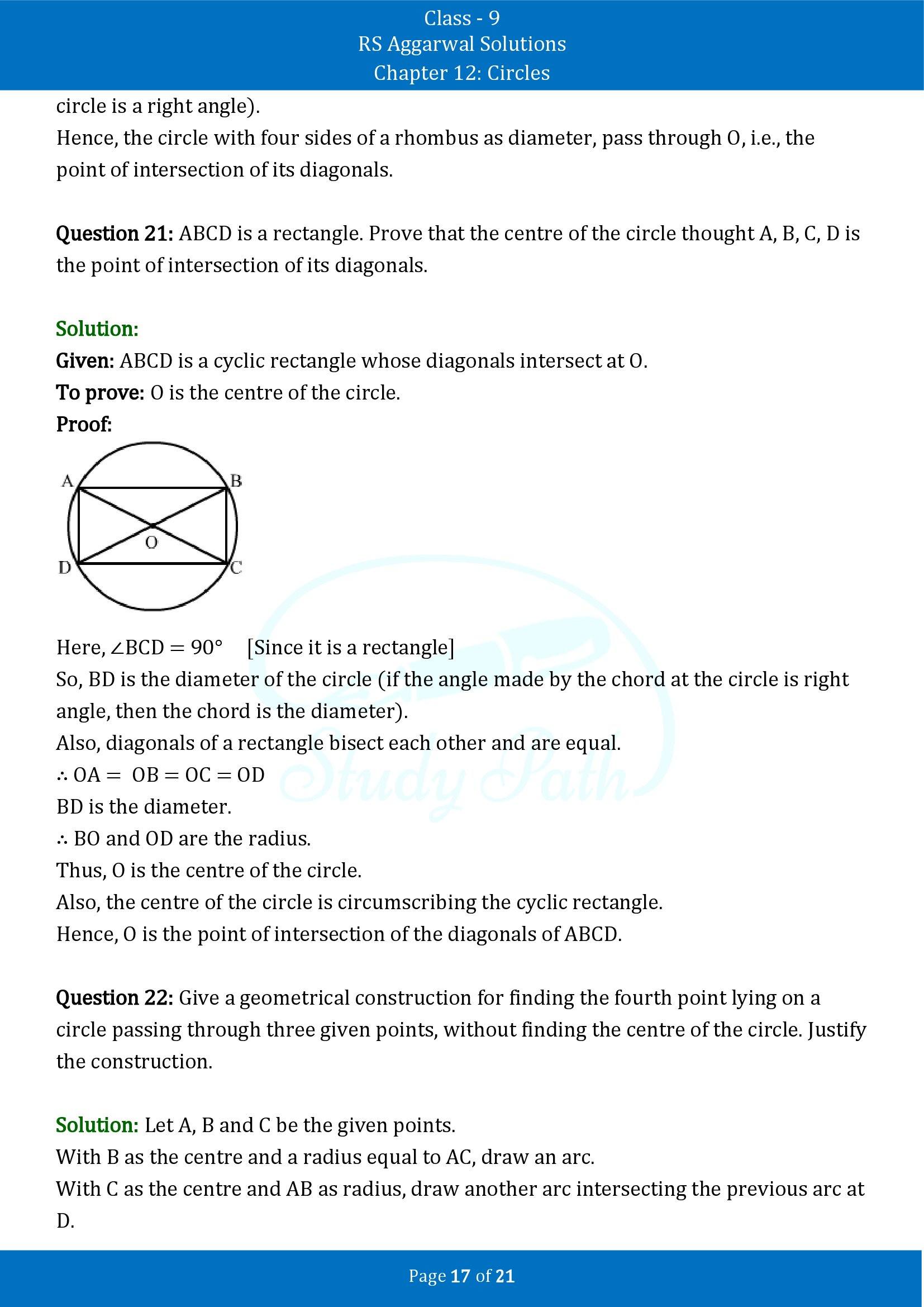 RS Aggarwal Solutions Class 9 Chapter 12 Circles Exercise 12C 00017