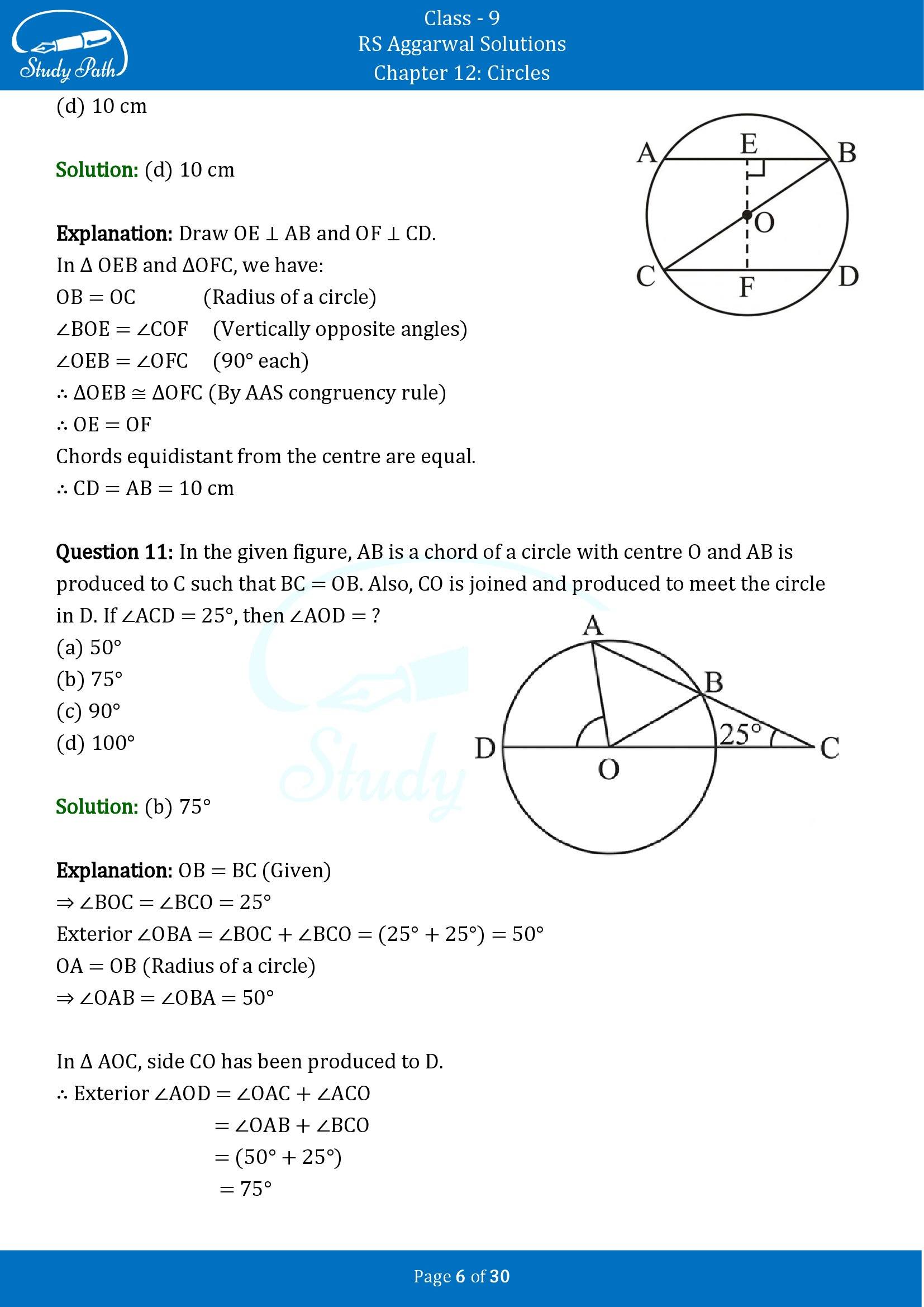 RS Aggarwal Solutions Class 9 Chapter 12 Circles Multiple Choice Questions MCQs 00006