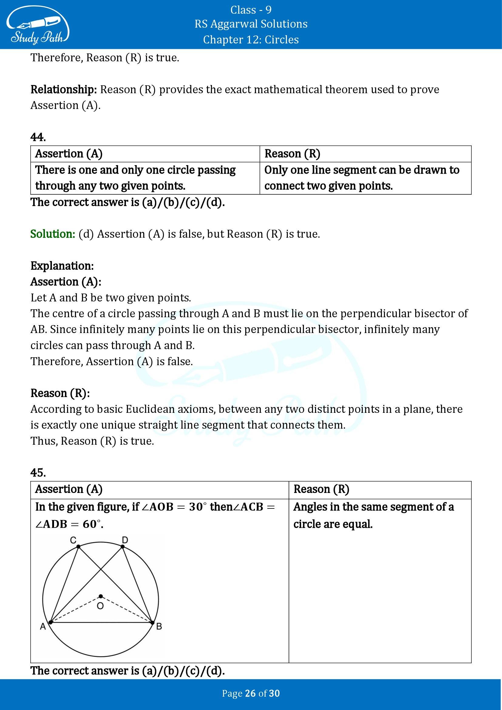 RS Aggarwal Solutions Class 9 Chapter 12 Circles Multiple Choice Questions MCQs 00026