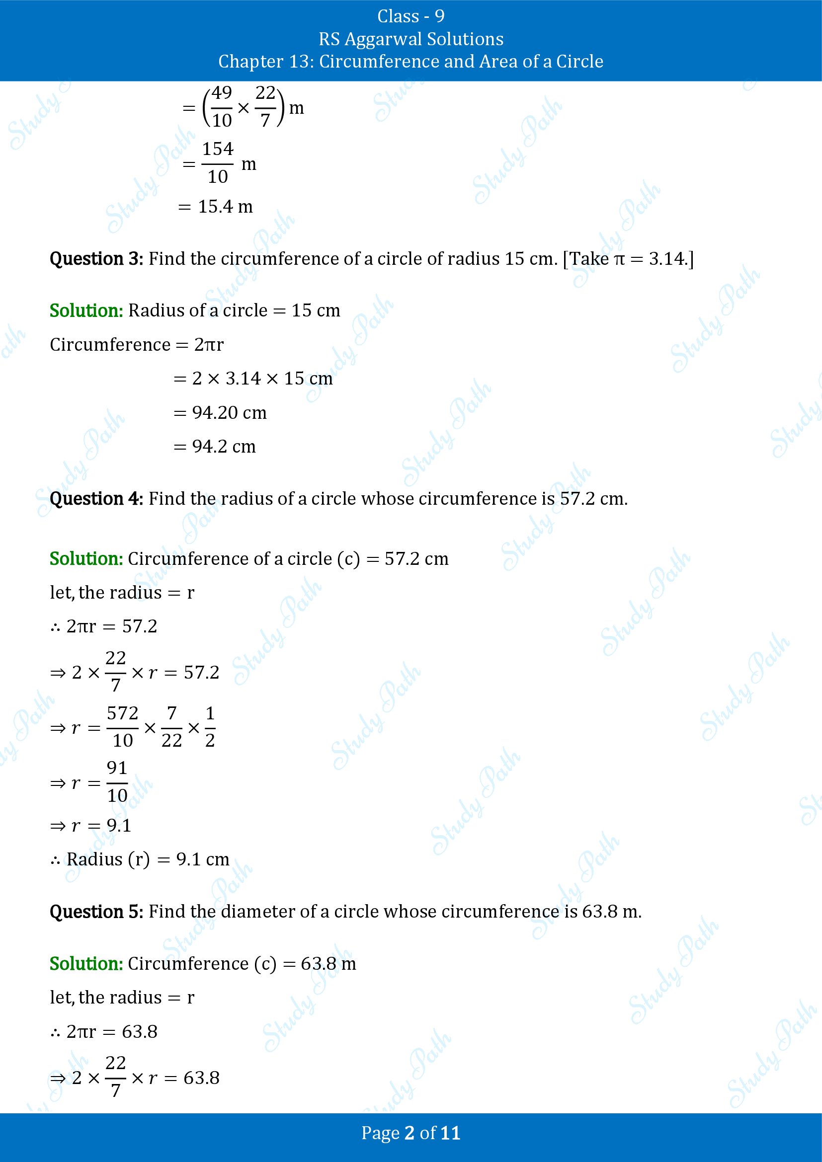 RS Aggarwal Solutions Class 9 Chapter 13 Circumference and Area of a Circle Exercise 13A 00002