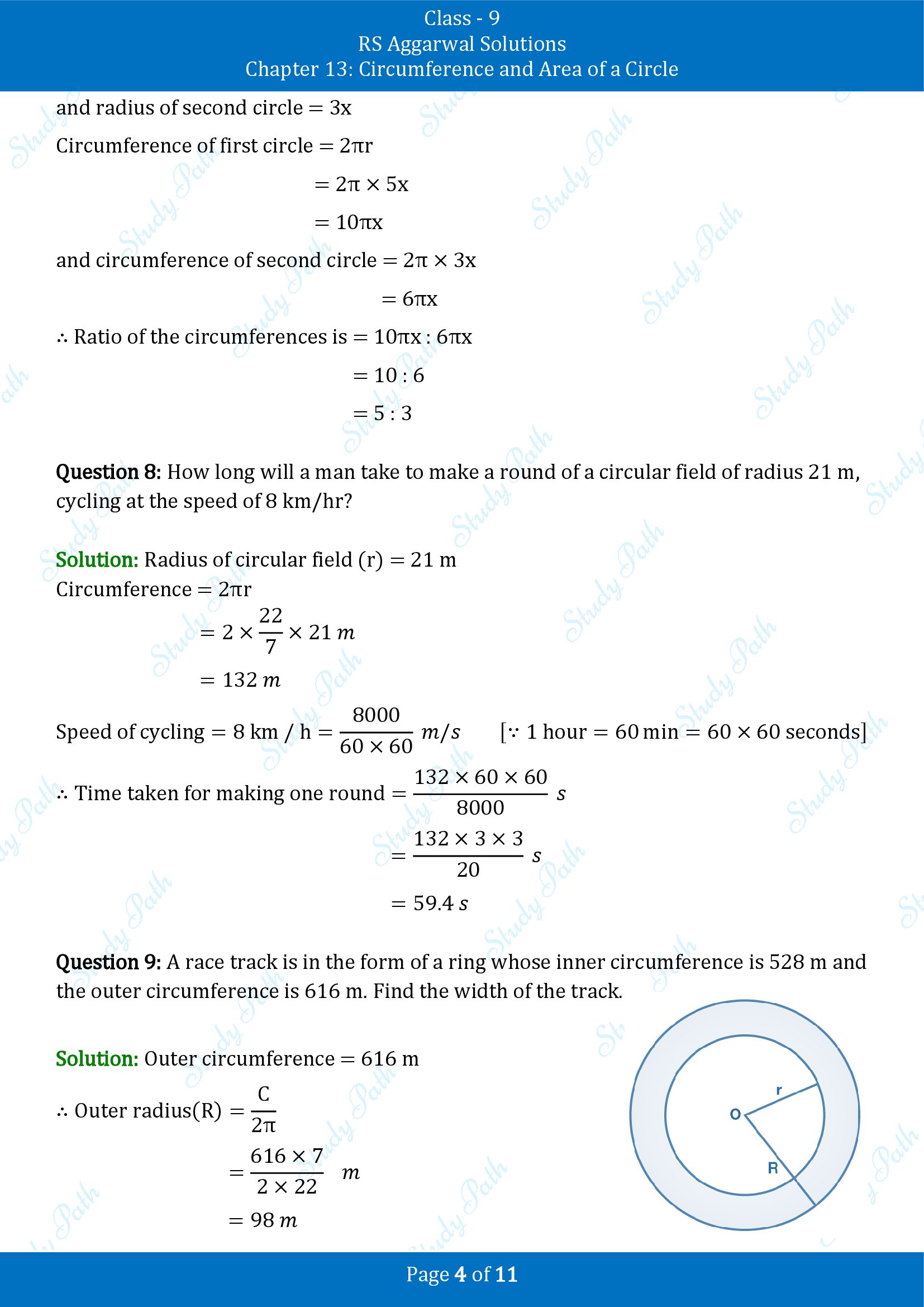 RS Aggarwal Solutions Class 9 Chapter 13 Circumference and Area of a Circle Exercise 13A 00004