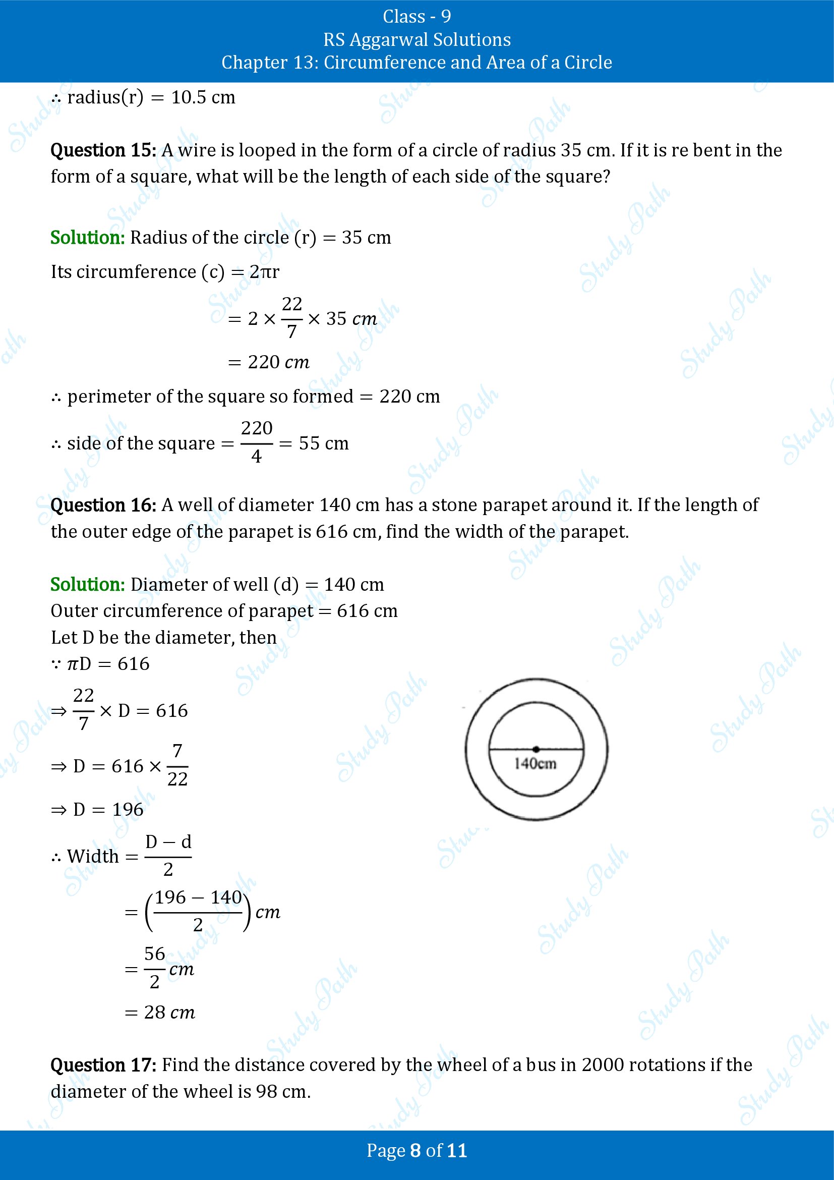 RS Aggarwal Solutions Class 9 Chapter 13 Circumference and Area of a Circle Exercise 13A 00008