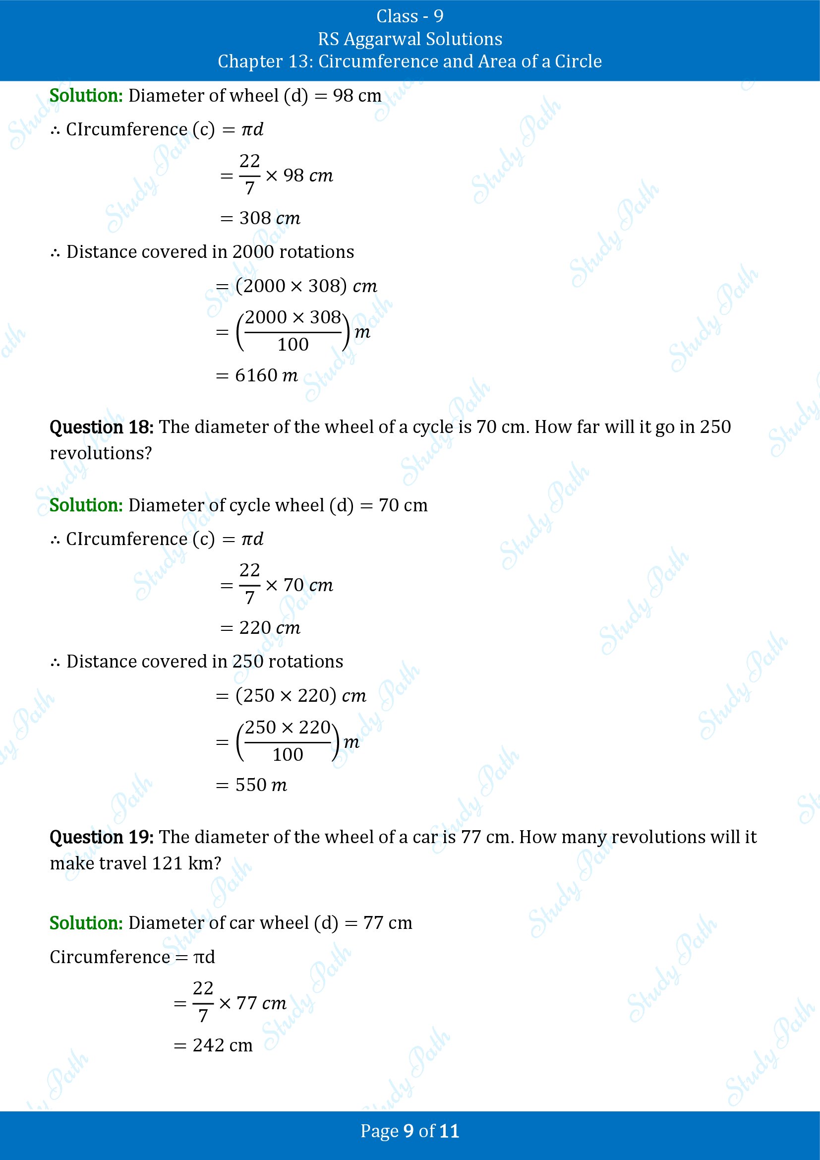 RS Aggarwal Solutions Class 9 Chapter 13 Circumference and Area of a Circle Exercise 13A 00009