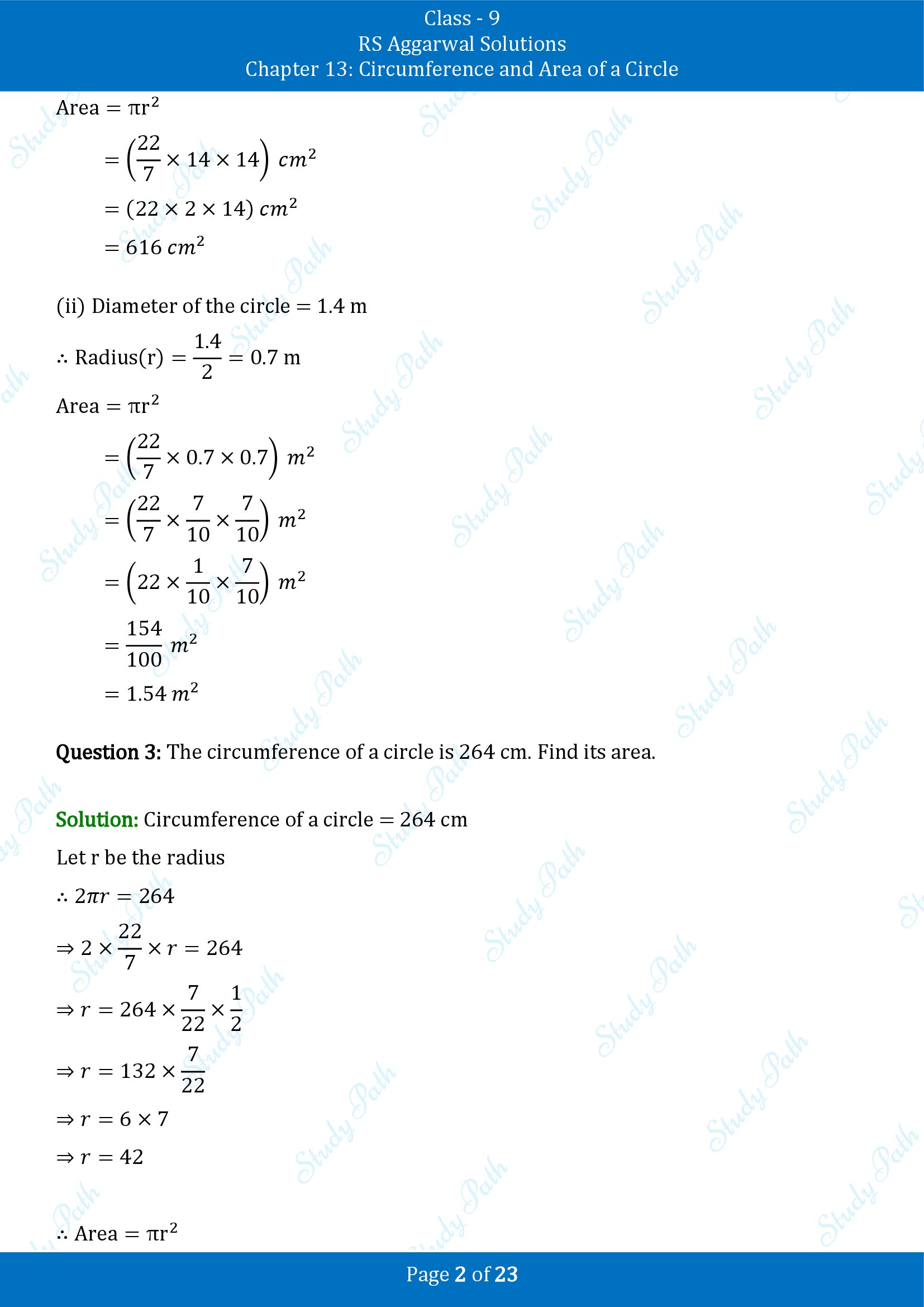 RS Aggarwal Solutions Class 9 Chapter 13 Circumference and Area of a Circle Exercise 13B 00002