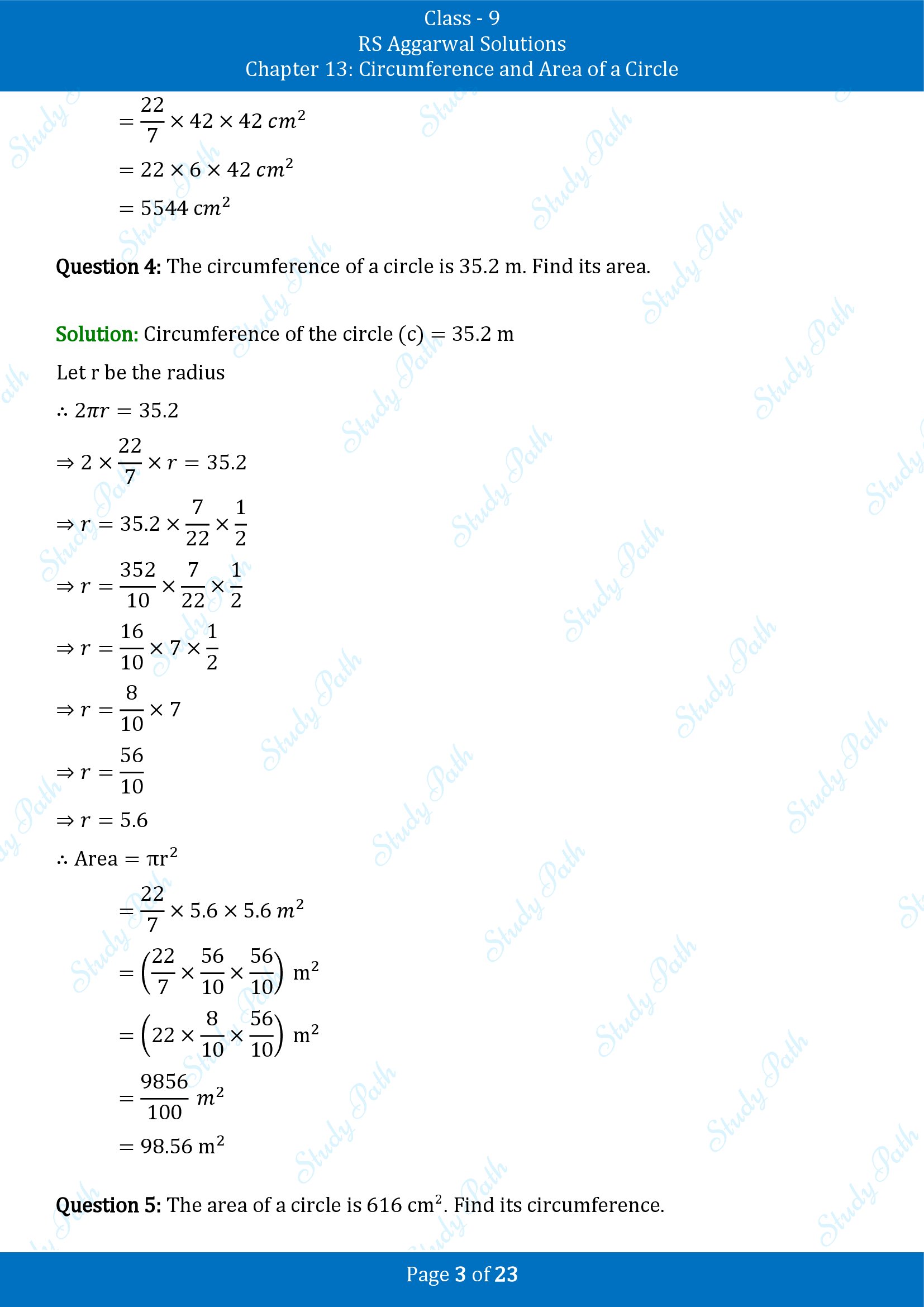RS Aggarwal Solutions Class 9 Chapter 13 Circumference and Area of a Circle Exercise 13B 00003