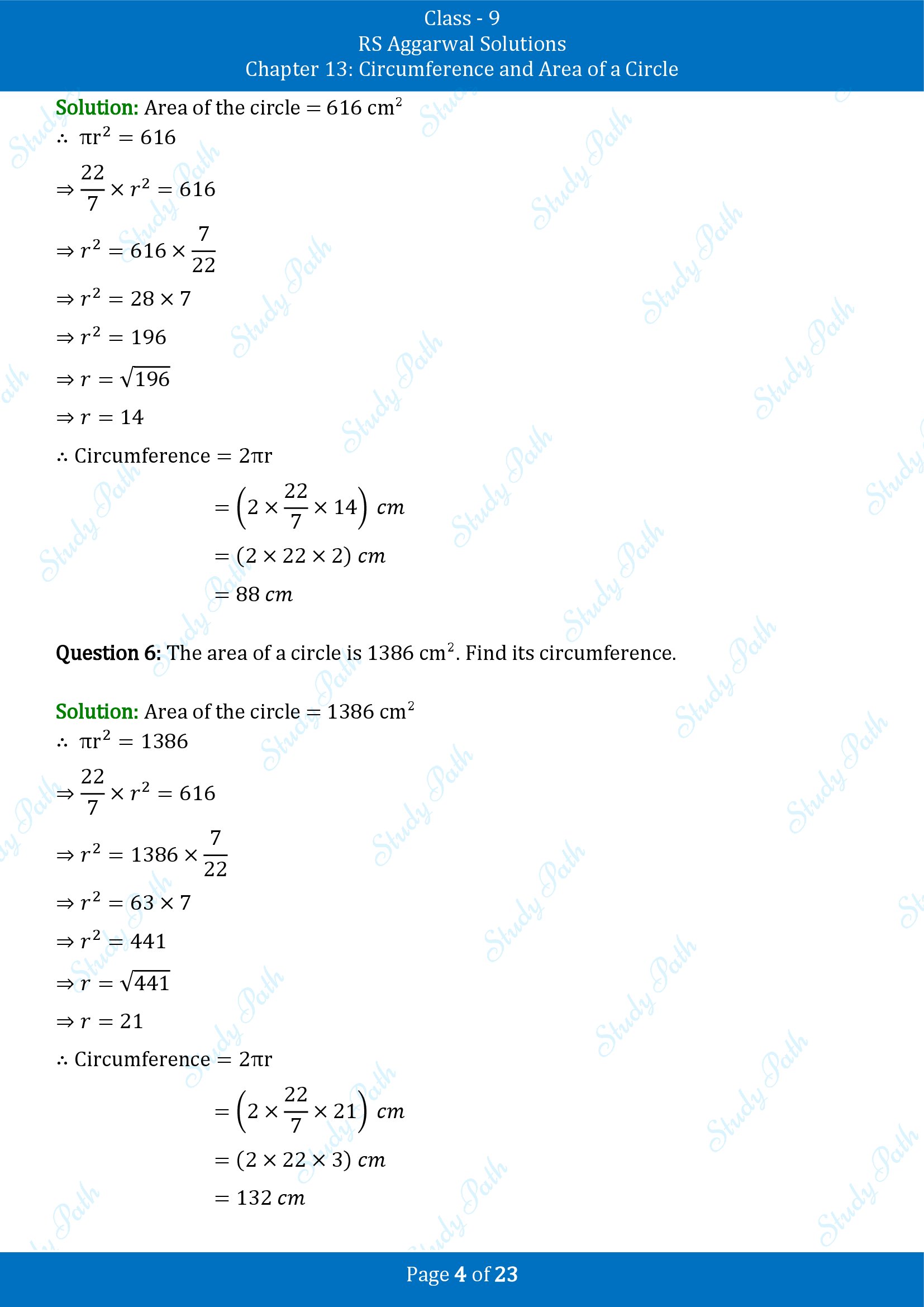 RS Aggarwal Solutions Class 9 Chapter 13 Circumference and Area of a Circle Exercise 13B 00004