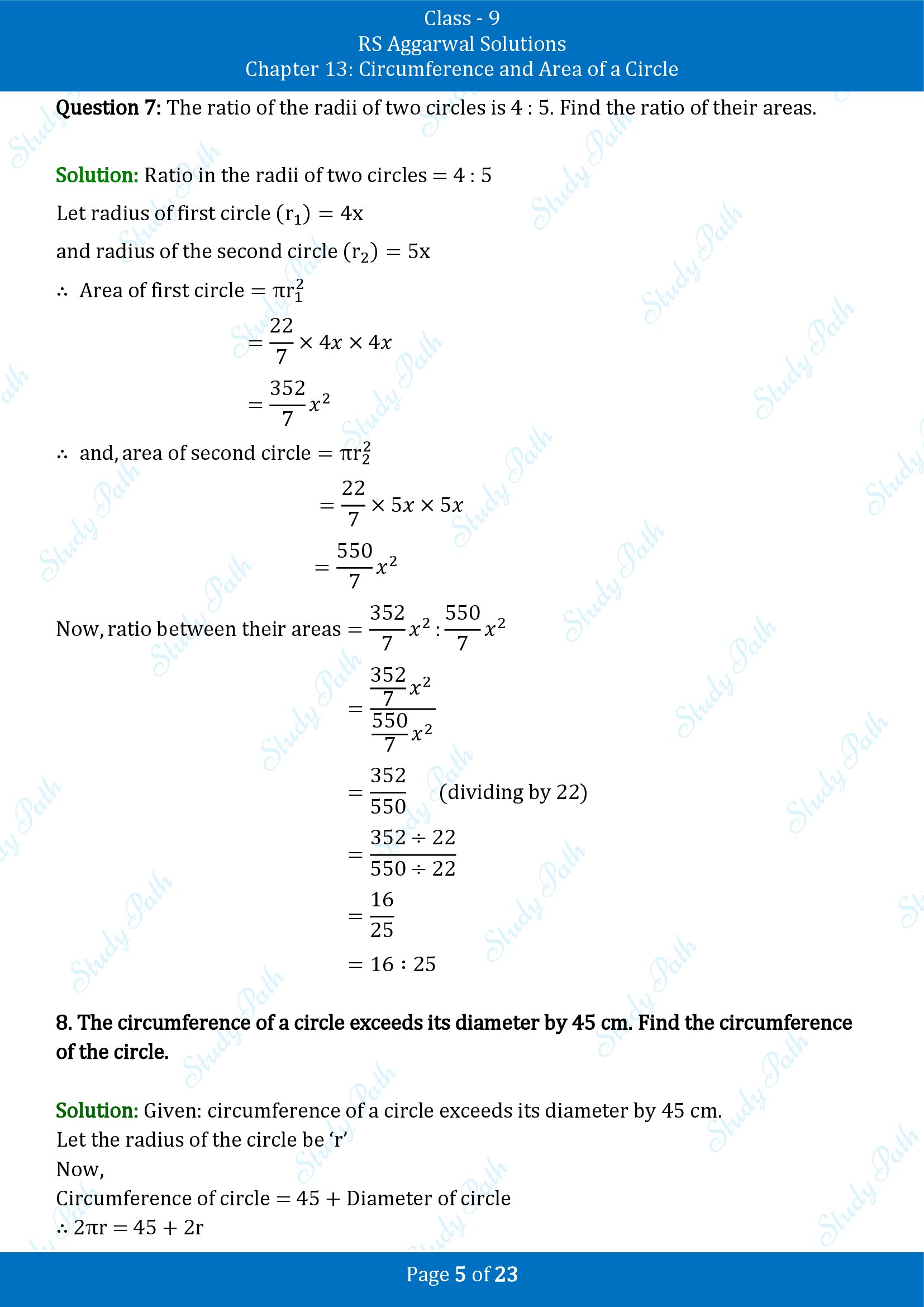 RS Aggarwal Solutions Class 9 Chapter 13 Circumference and Area of a Circle Exercise 13B 00005