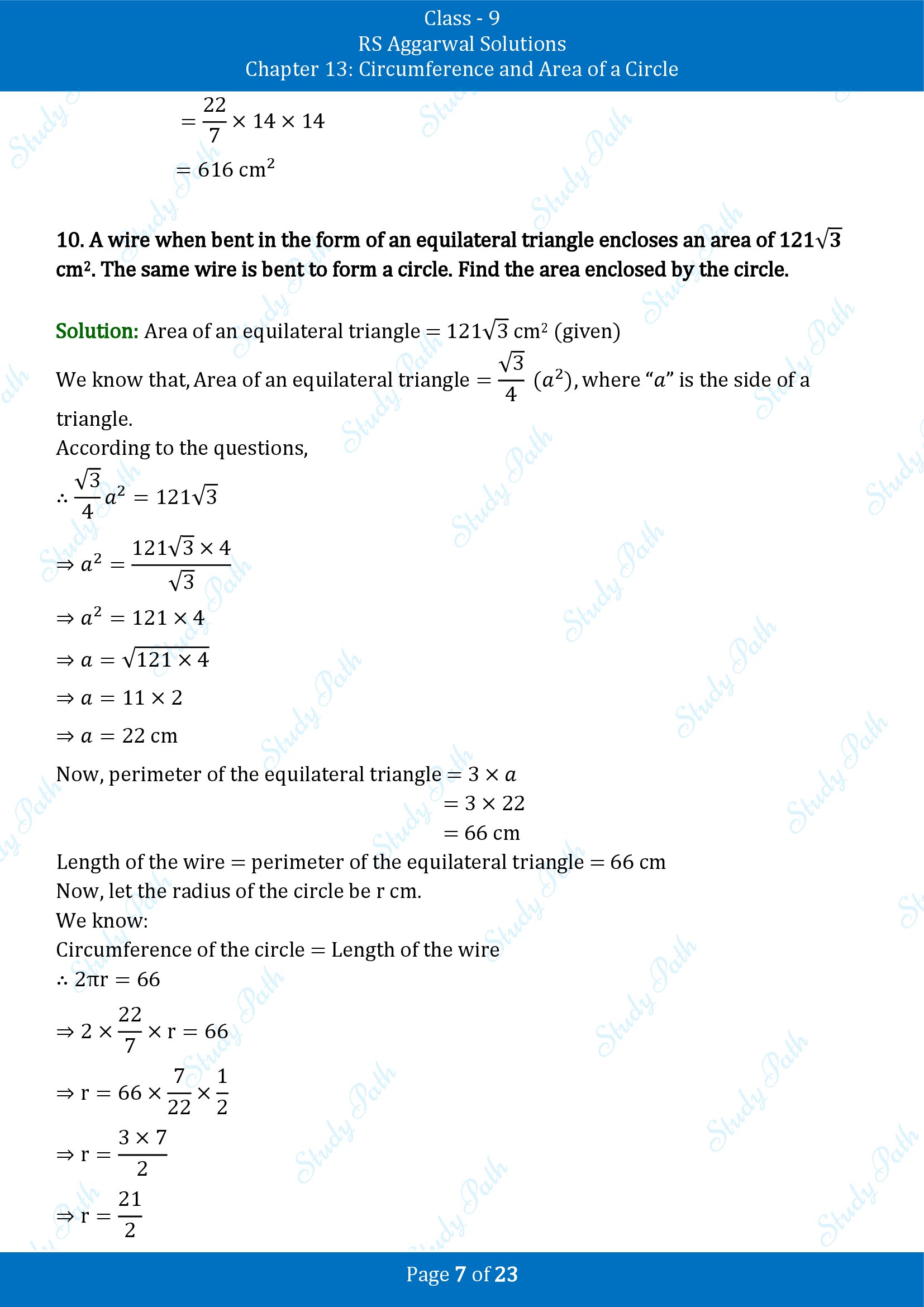 RS Aggarwal Solutions Class 9 Chapter 13 Circumference and Area of a Circle Exercise 13B 00007