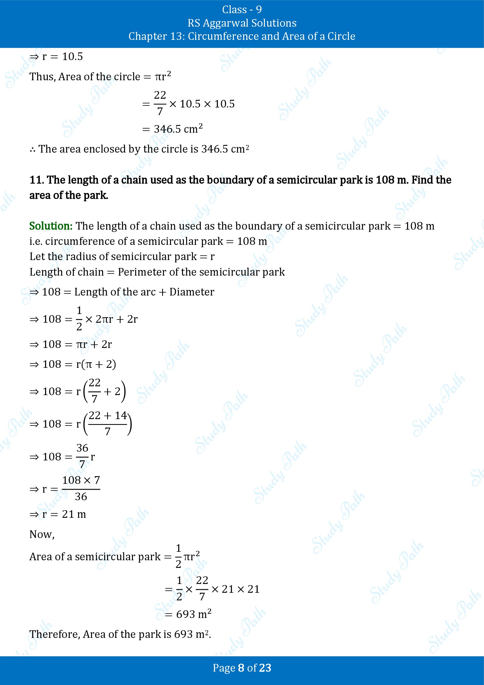 RS Aggarwal Solutions Class 9 Chapter 13 Circumference and Area of a Circle Exercise 13B 00008