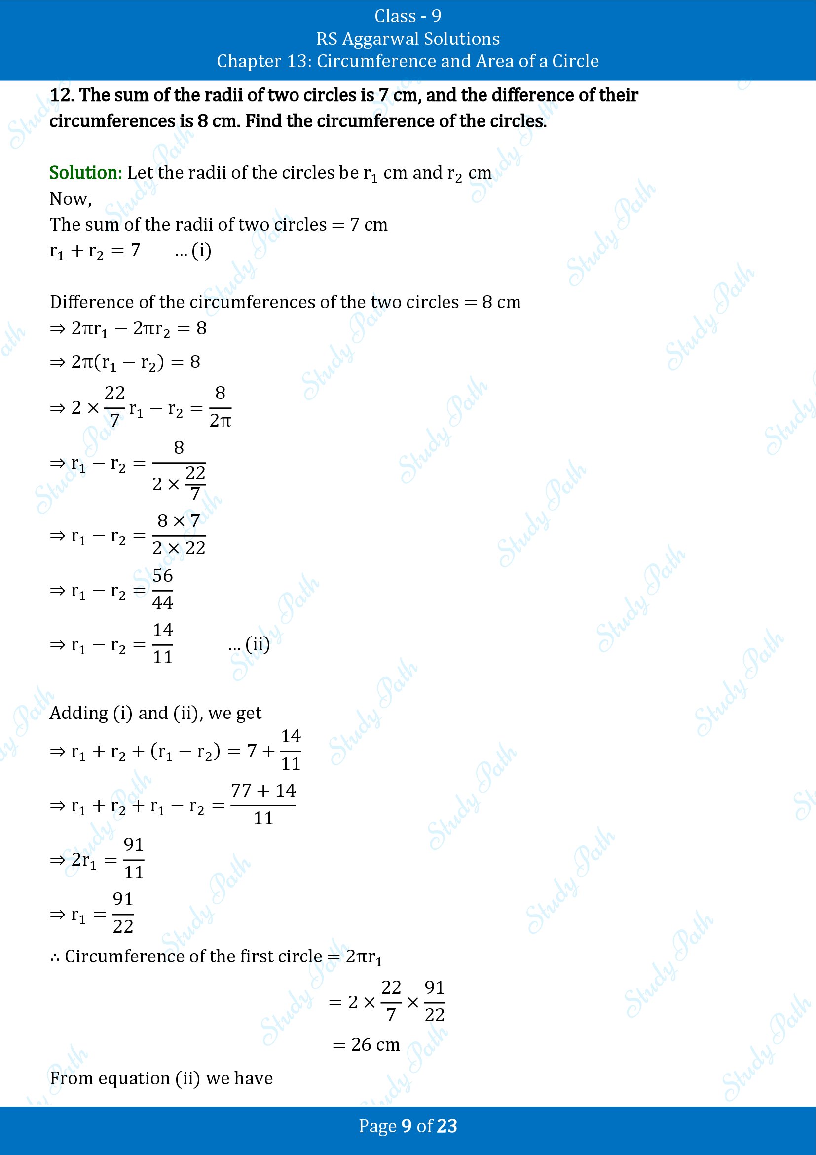 RS Aggarwal Solutions Class 9 Chapter 13 Circumference and Area of a Circle Exercise 13B 00009