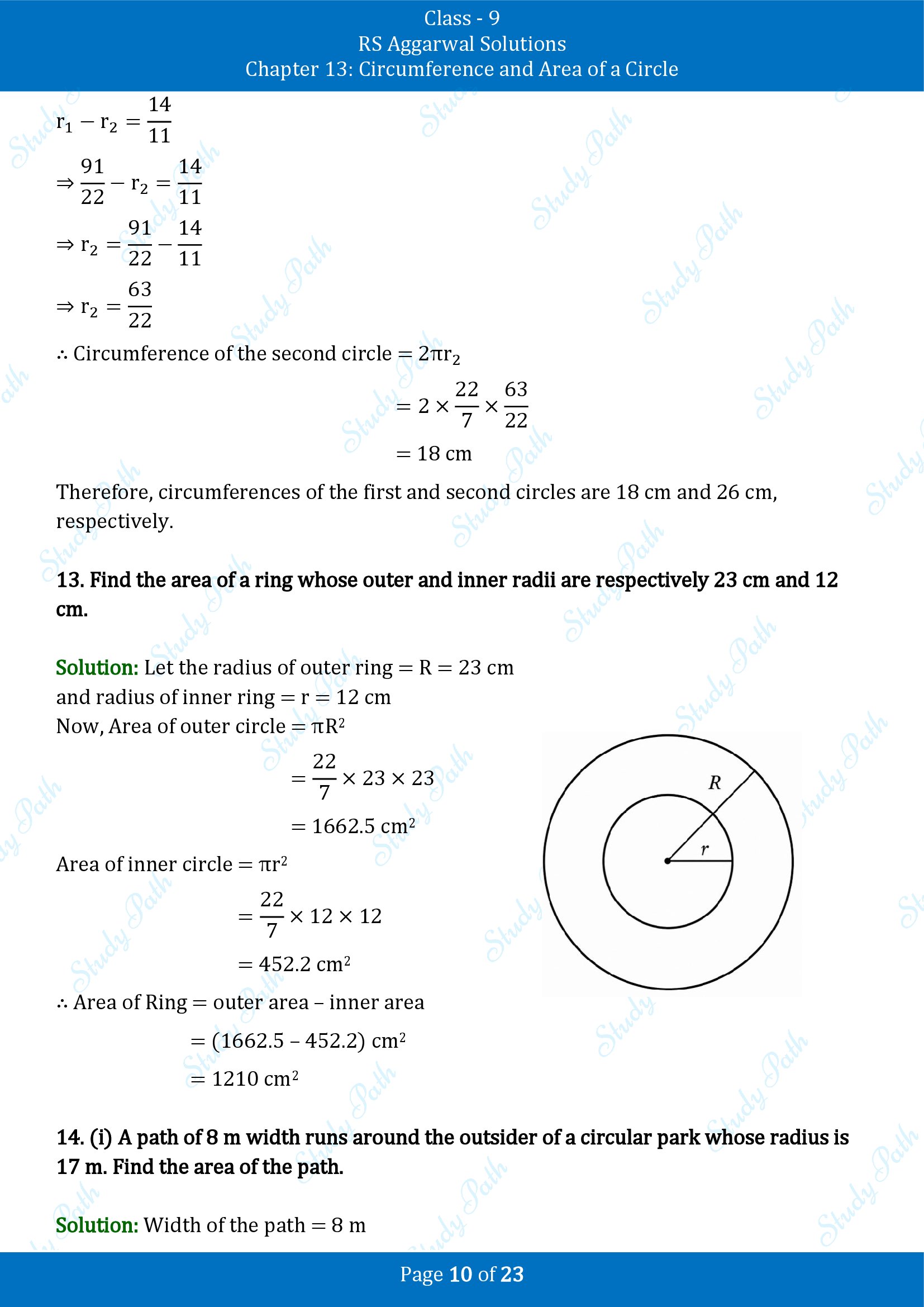 RS Aggarwal Solutions Class 9 Chapter 13 Circumference and Area of a Circle Exercise 13B 00010