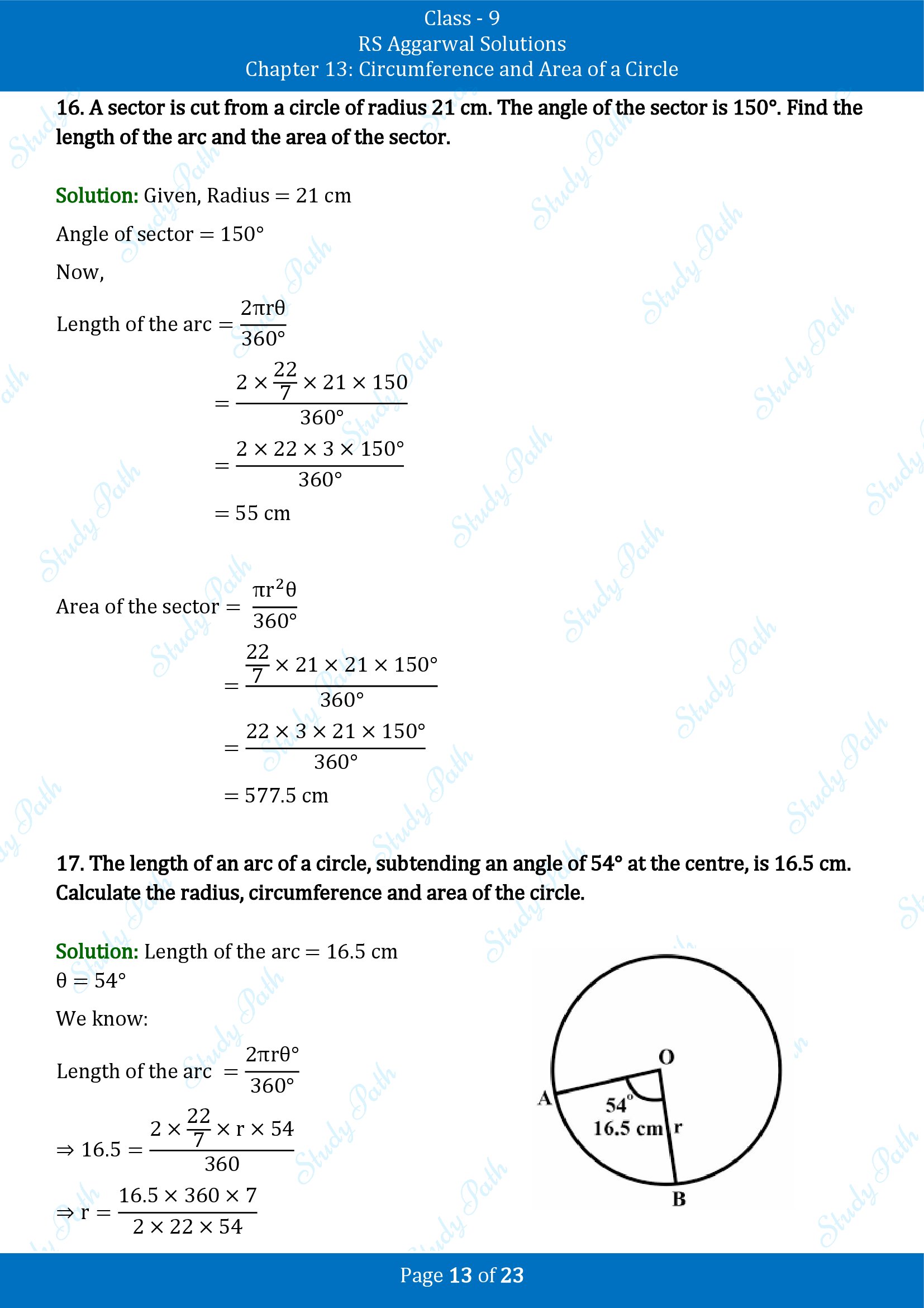 RS Aggarwal Solutions Class 9 Chapter 13 Circumference and Area of a Circle Exercise 13B 00013