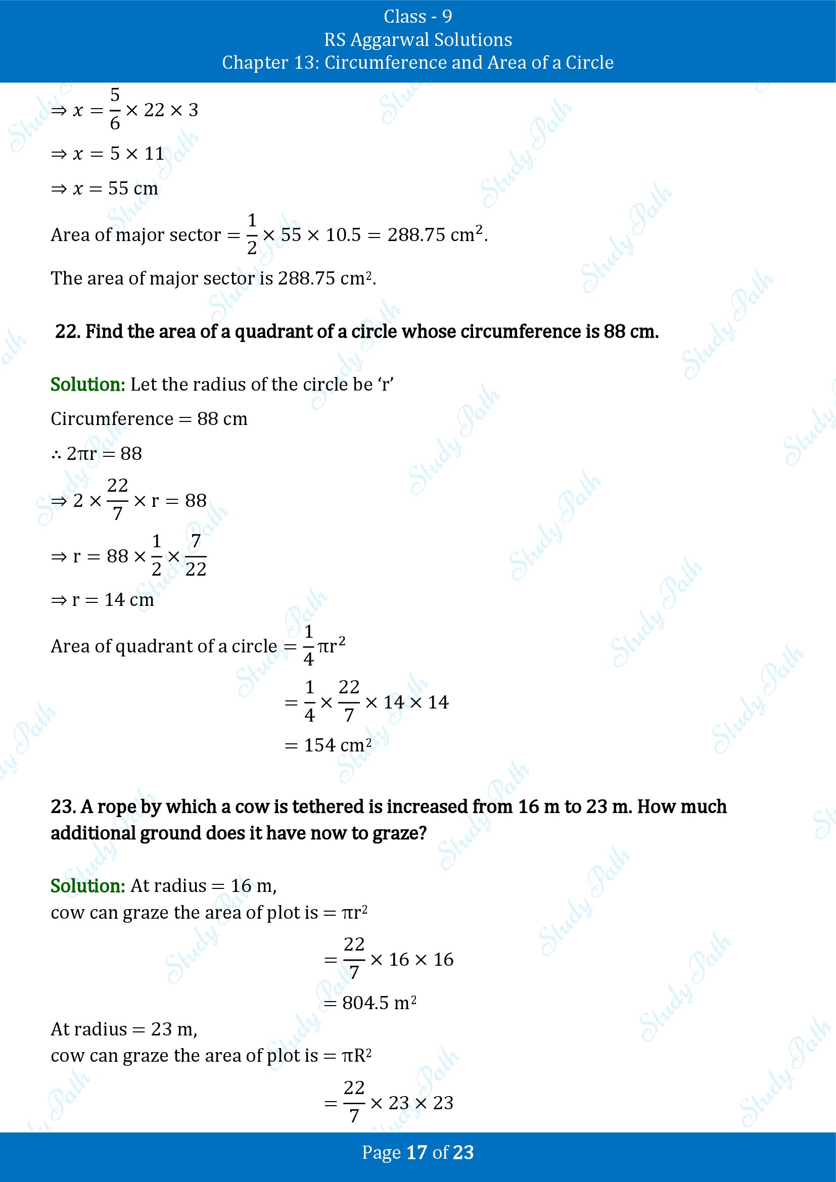 RS Aggarwal Solutions Class 9 Chapter 13 Circumference and Area of a Circle Exercise 13B 00017