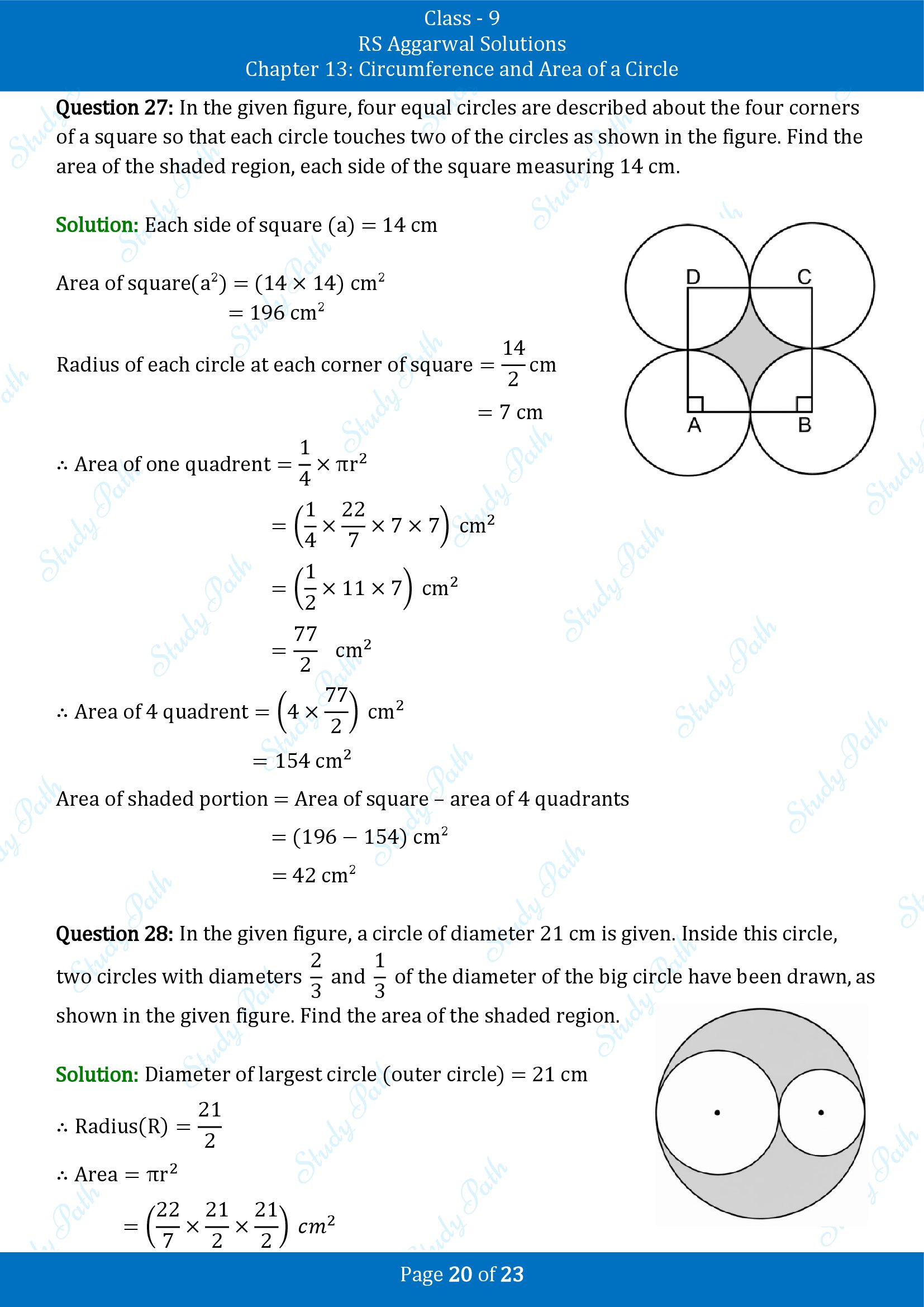 RS Aggarwal Solutions Class 9 Chapter 13 Circumference and Area of a Circle Exercise 13B 00020