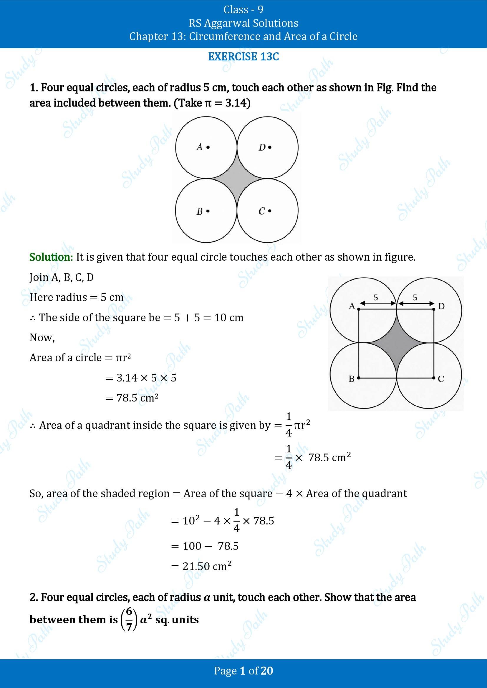 RS Aggarwal Solutions Class 9 Chapter 13 Circumference and Area of a Circle Exercise 13C 00001