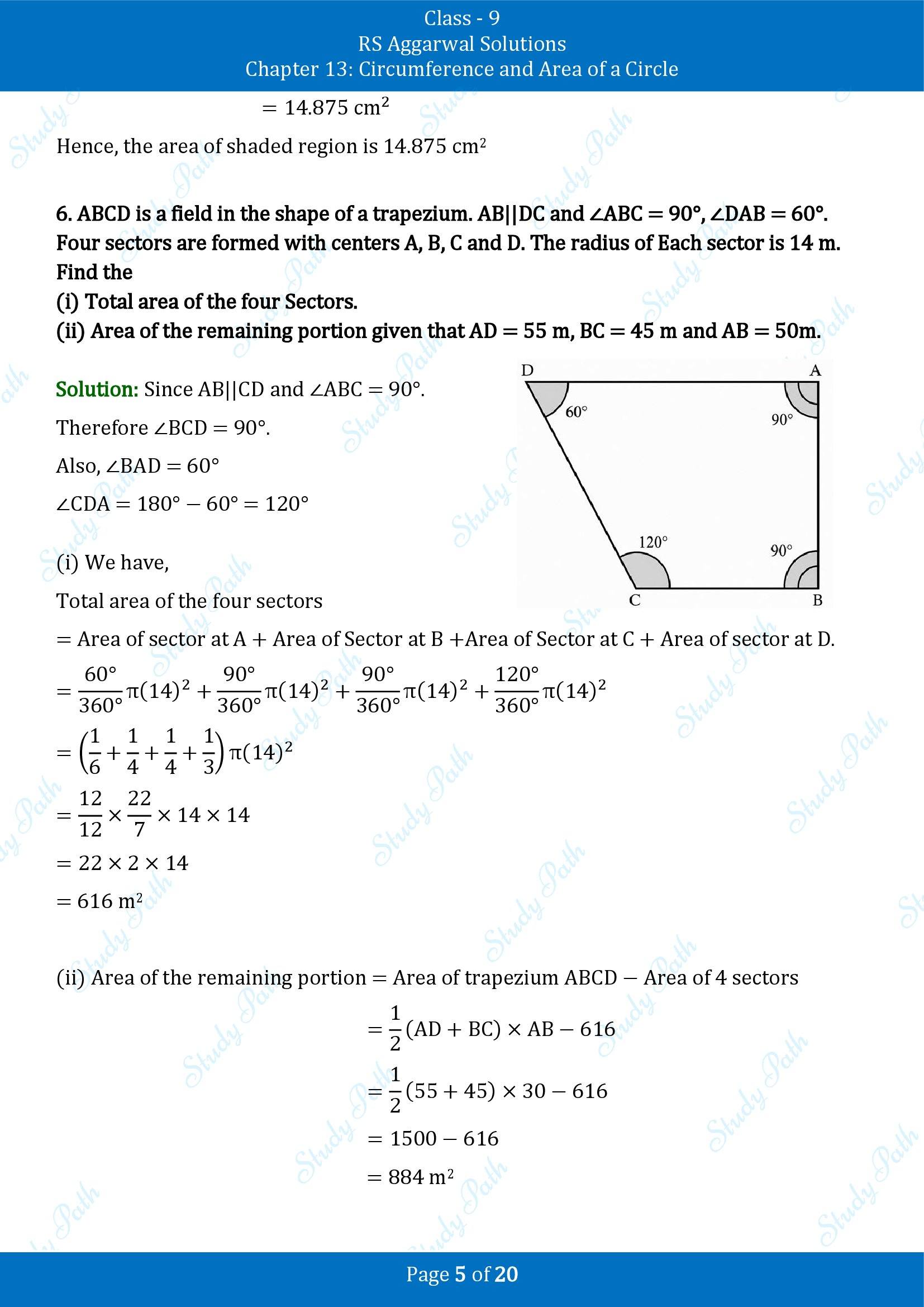 RS Aggarwal Solutions Class 9 Chapter 13 Circumference and Area of a Circle Exercise 13C 00005