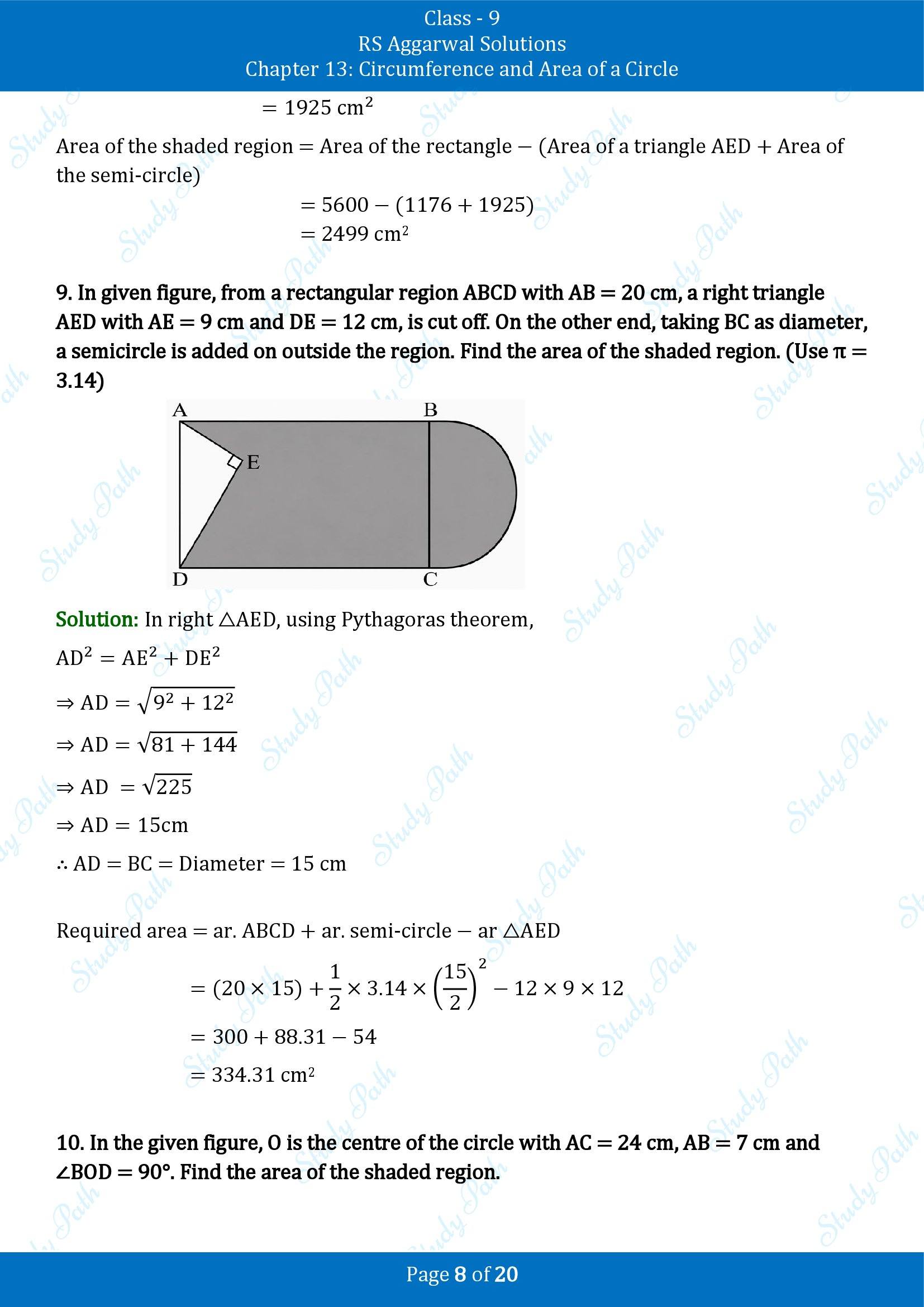 RS Aggarwal Solutions Class 9 Chapter 13 Circumference and Area of a Circle Exercise 13C 00008
