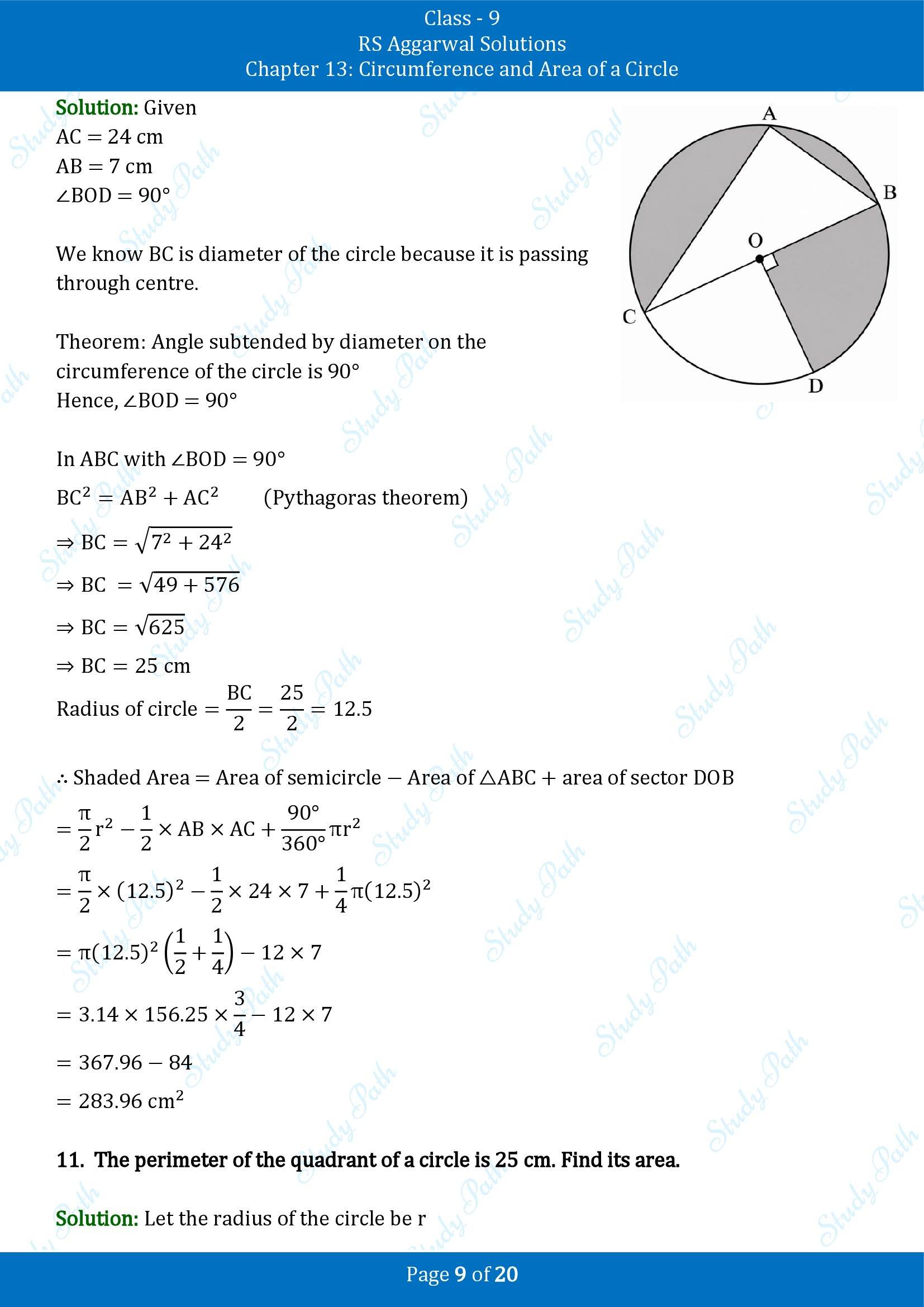 RS Aggarwal Solutions Class 9 Chapter 13 Circumference and Area of a Circle Exercise 13C 00009