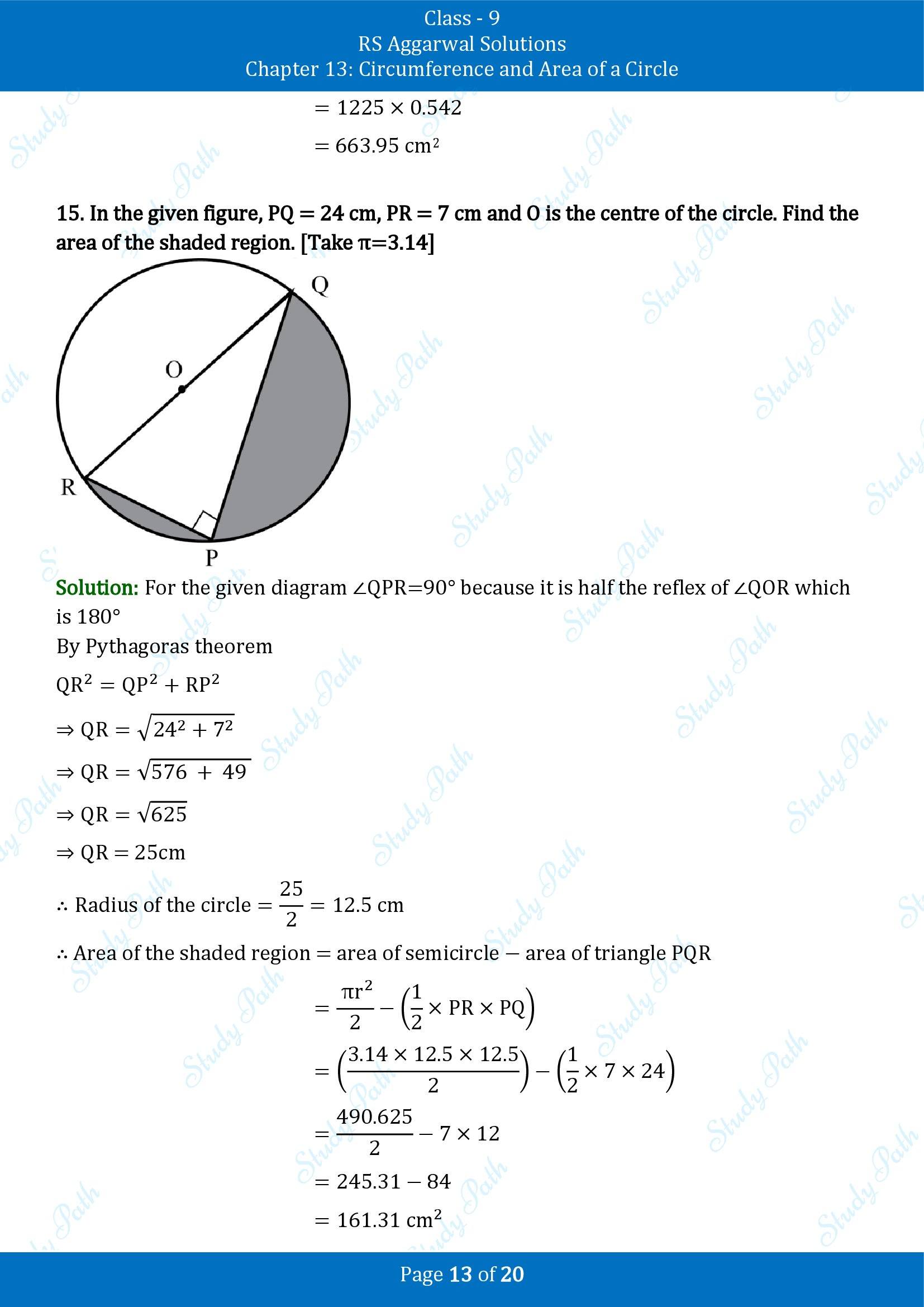RS Aggarwal Solutions Class 9 Chapter 13 Circumference and Area of a Circle Exercise 13C 00013