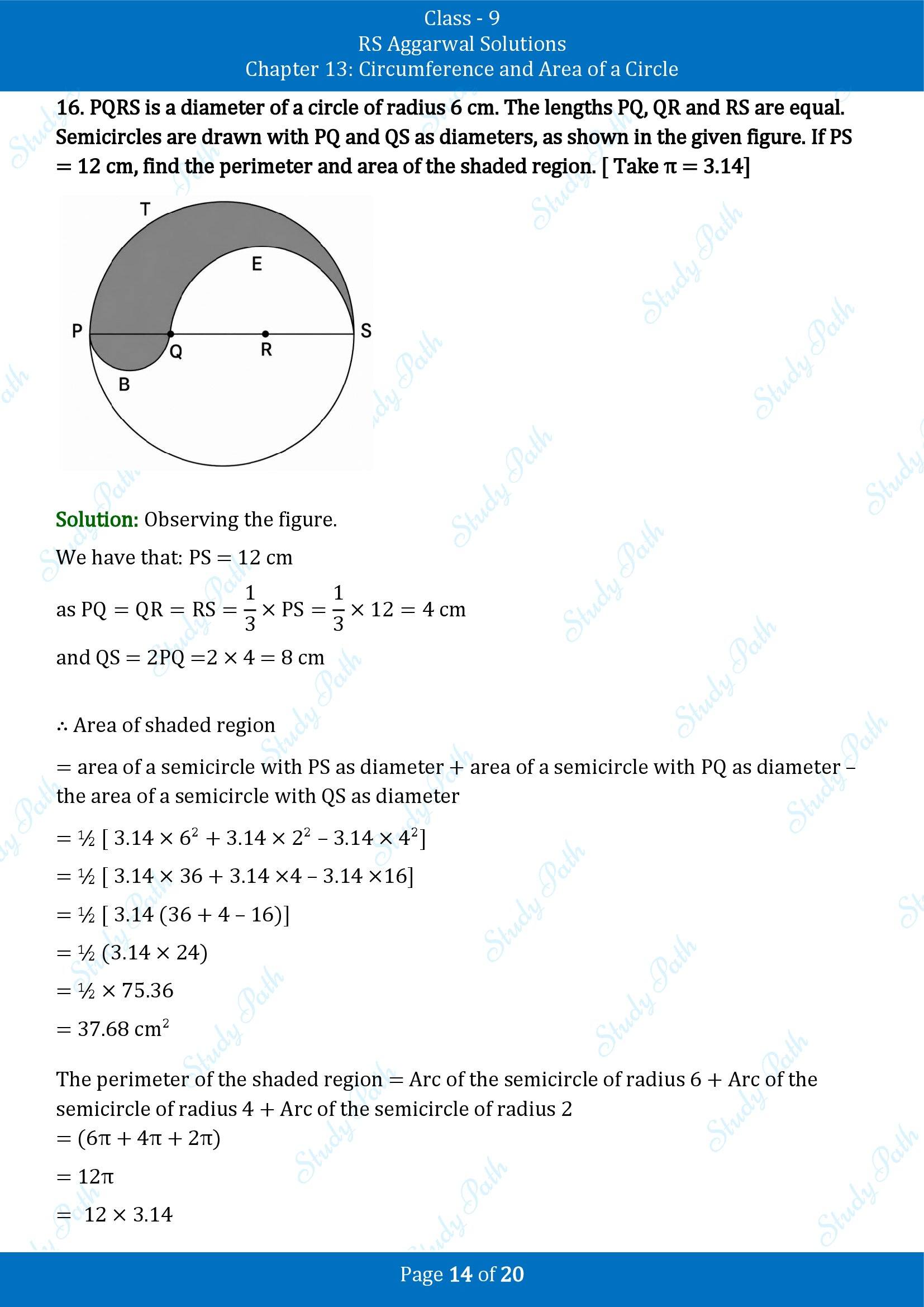 RS Aggarwal Solutions Class 9 Chapter 13 Circumference and Area of a Circle Exercise 13C 00014
