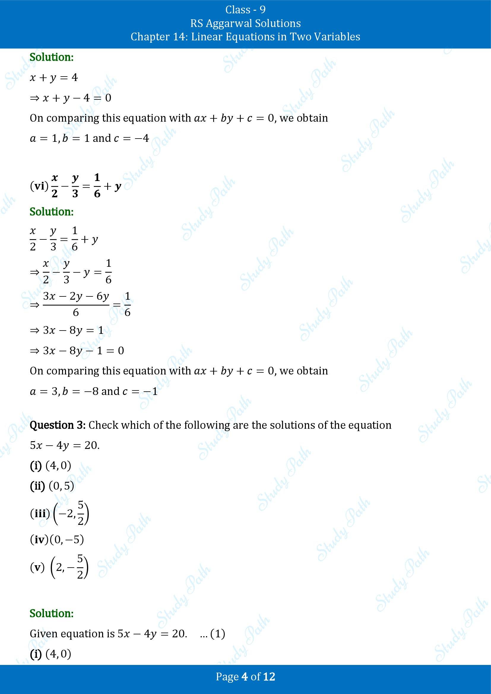 RS Aggarwal Solutions Class 9 Chapter 14 Linear Equations in Two Variables Exercise 14A 00004