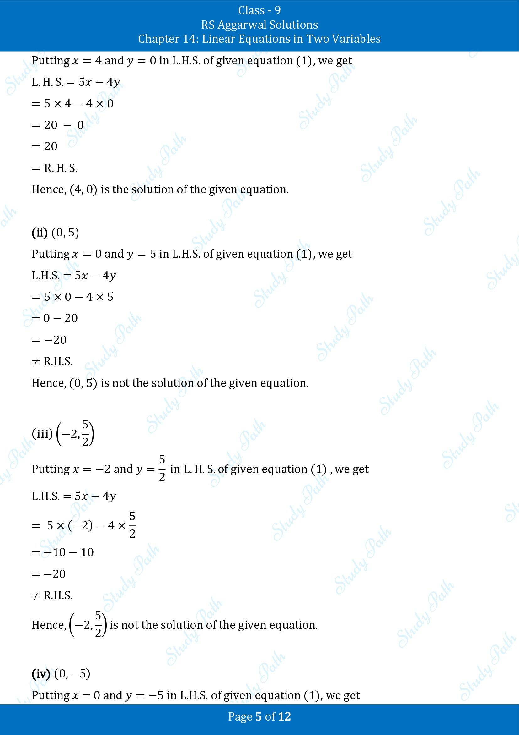 RS Aggarwal Solutions Class 9 Chapter 14 Linear Equations in Two Variables Exercise 14A 00005