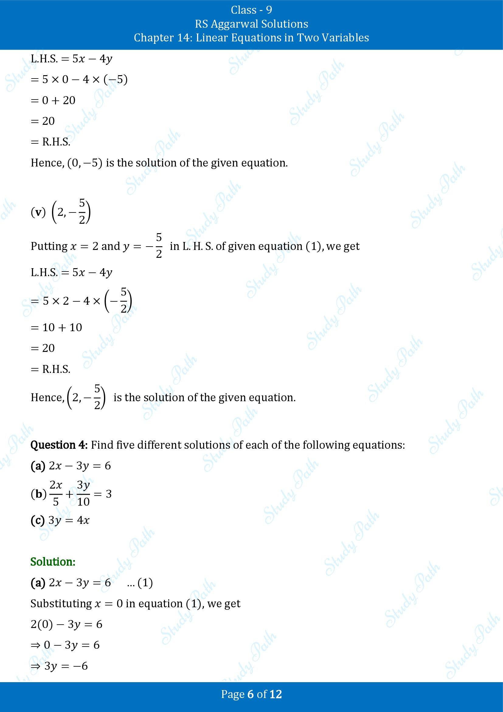 RS Aggarwal Solutions Class 9 Chapter 14 Linear Equations in Two Variables Exercise 14A 00006