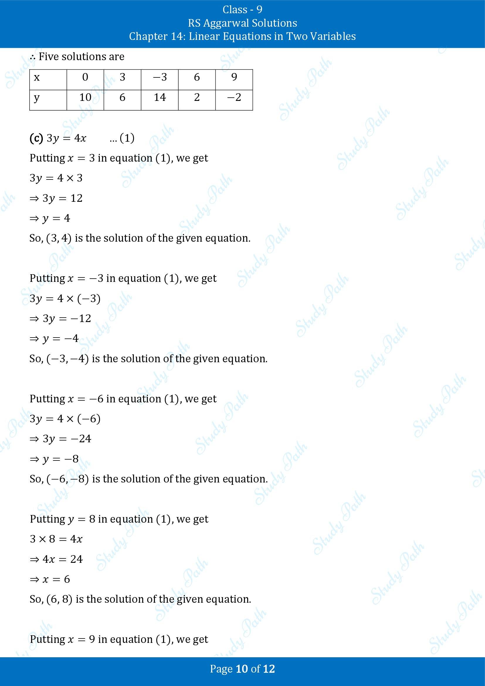 RS Aggarwal Solutions Class 9 Chapter 14 Linear Equations in Two Variables Exercise 14A 00010