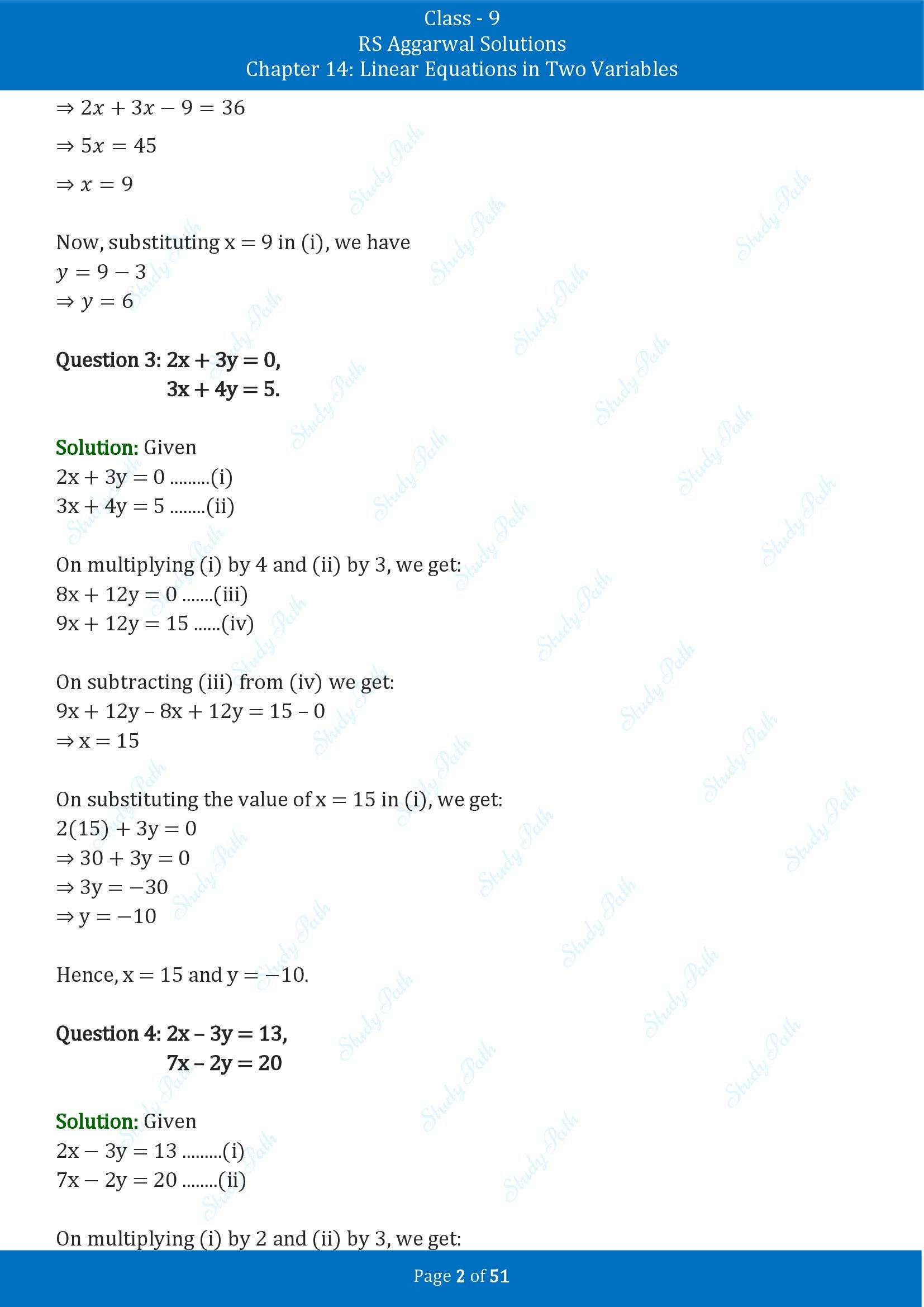 RS Aggarwal Solutions Class 9 Chapter 14 Linear Equations in Two Variables Exercise 14D 00002