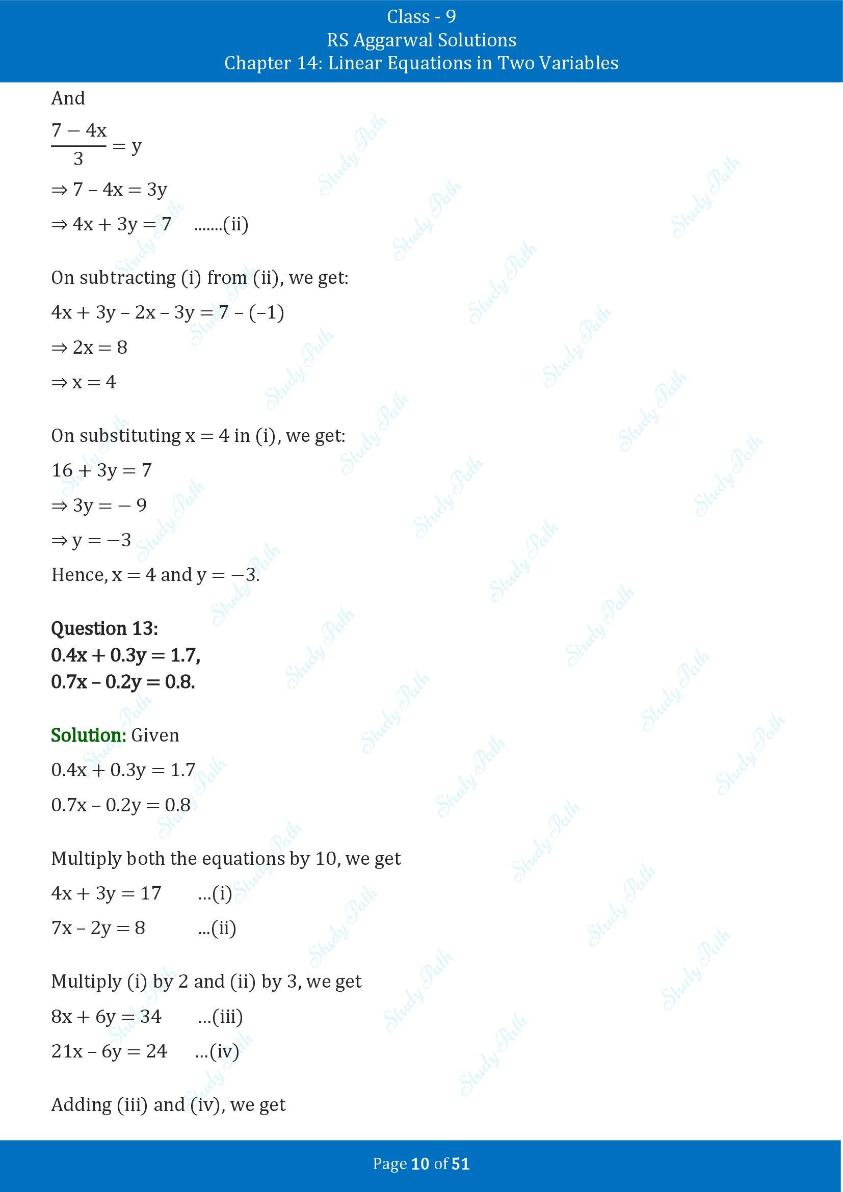 RS Aggarwal Solutions Class 9 Chapter 14 Linear Equations in Two Variables Exercise 14D 00010