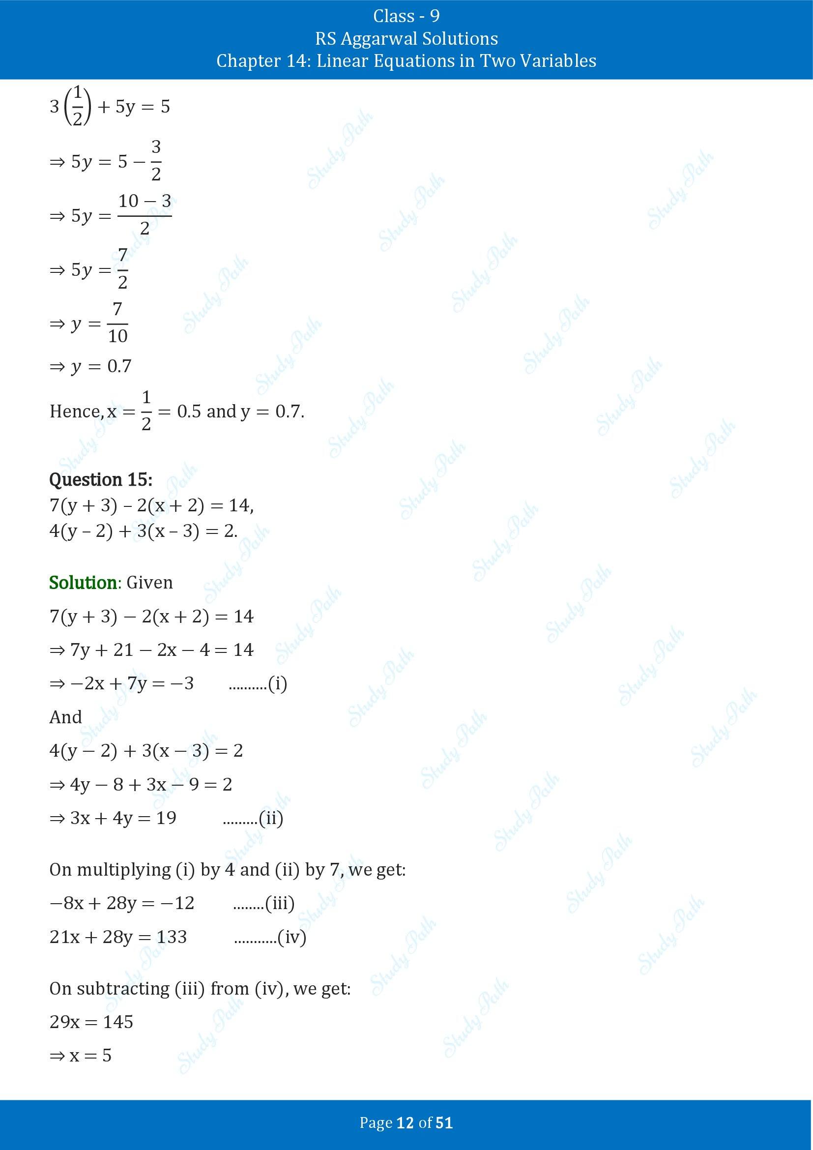 RS Aggarwal Solutions Class 9 Chapter 14 Linear Equations in Two Variables Exercise 14D 00012