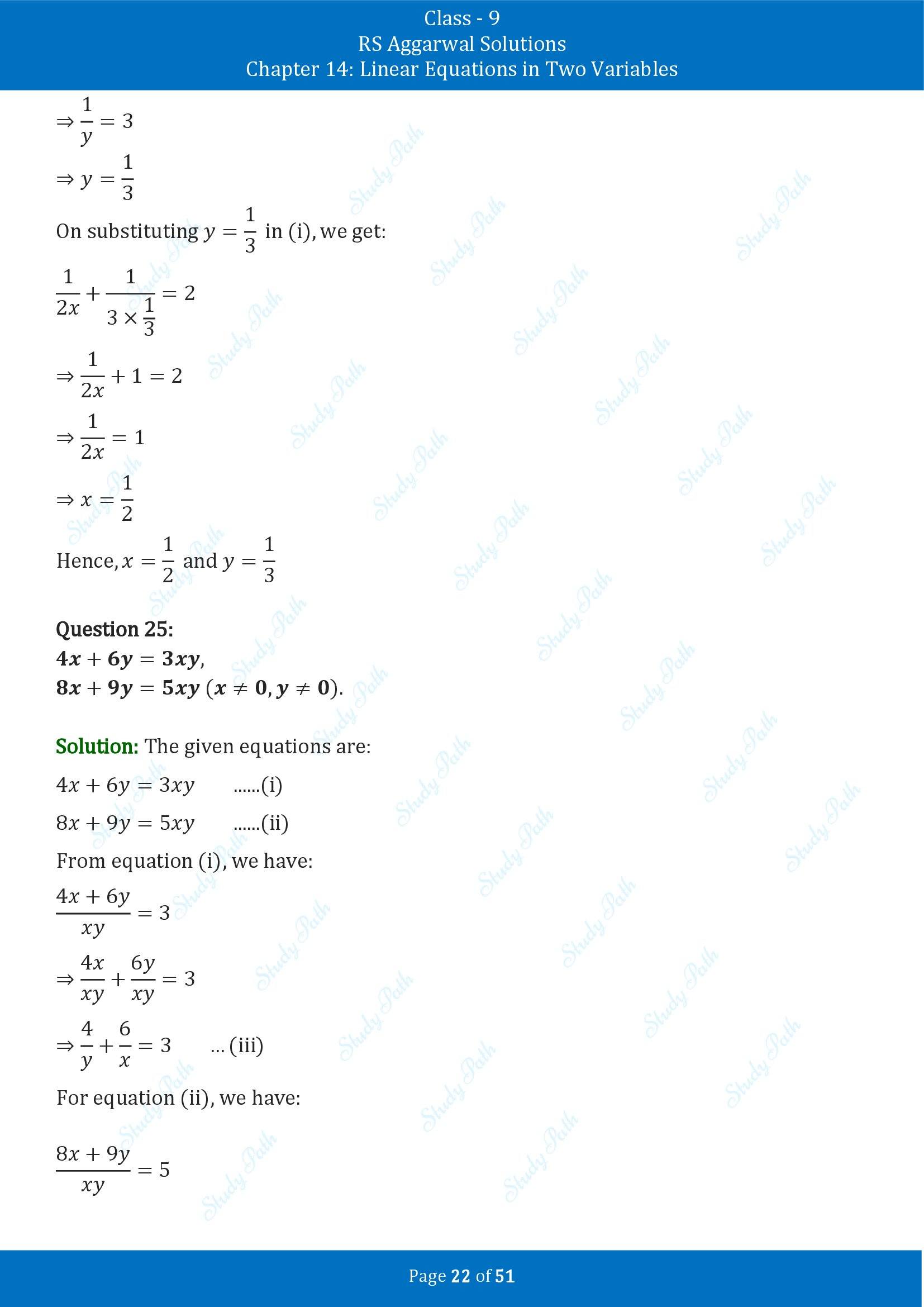 RS Aggarwal Solutions Class 9 Chapter 14 Linear Equations in Two Variables Exercise 14D 00022