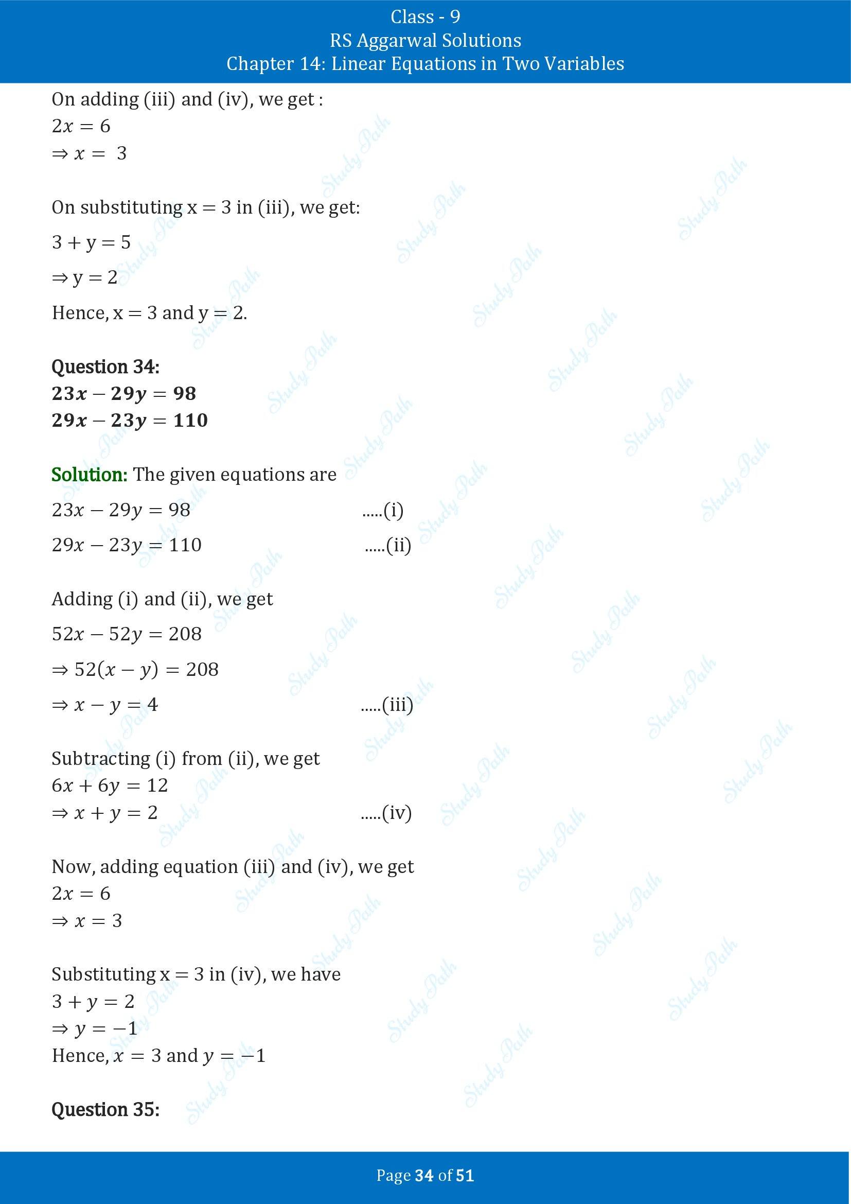 RS Aggarwal Solutions Class 9 Chapter 14 Linear Equations in Two Variables Exercise 14D 00034