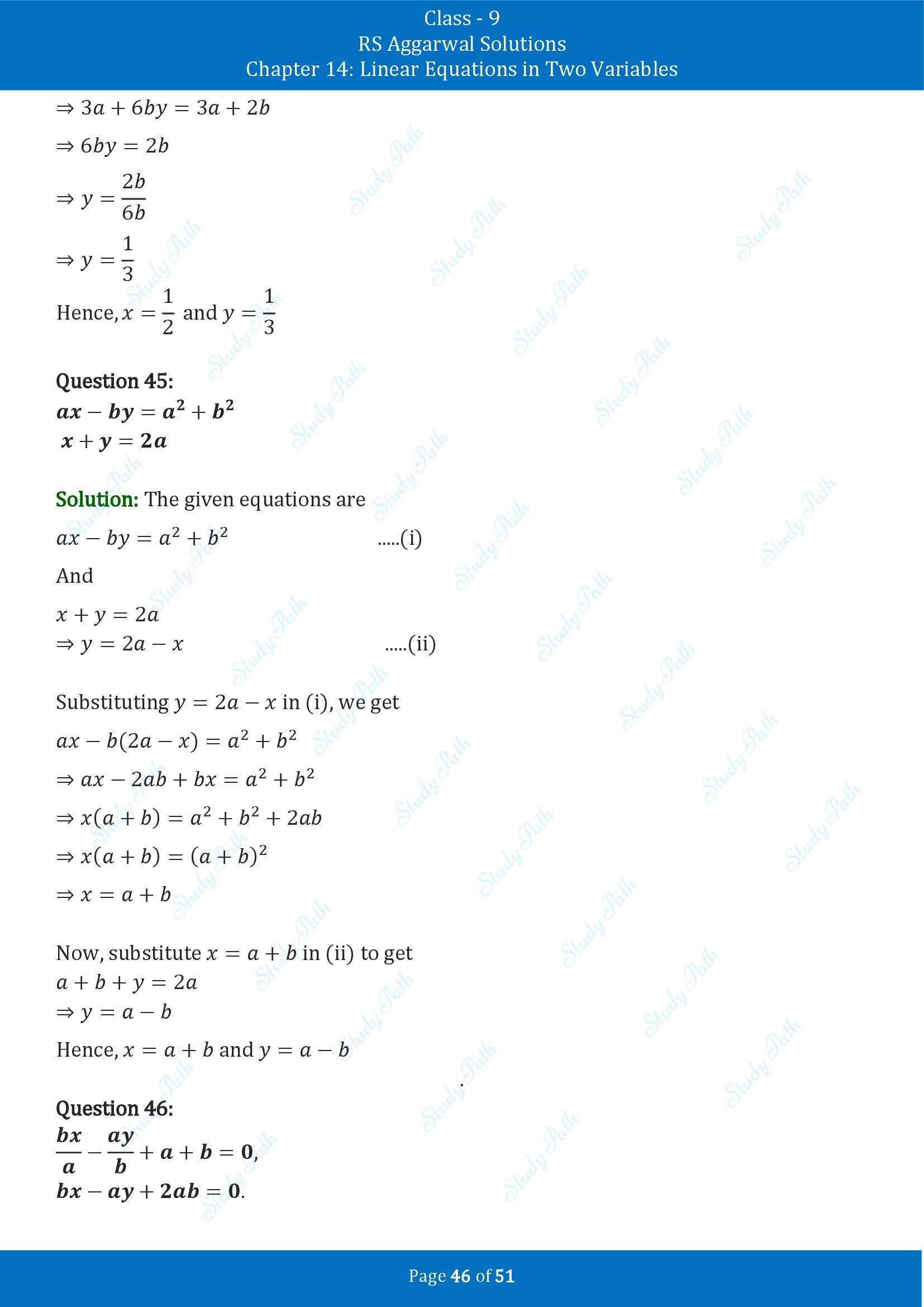 RS Aggarwal Solutions Class 9 Chapter 14 Linear Equations in Two Variables Exercise 14D 00046