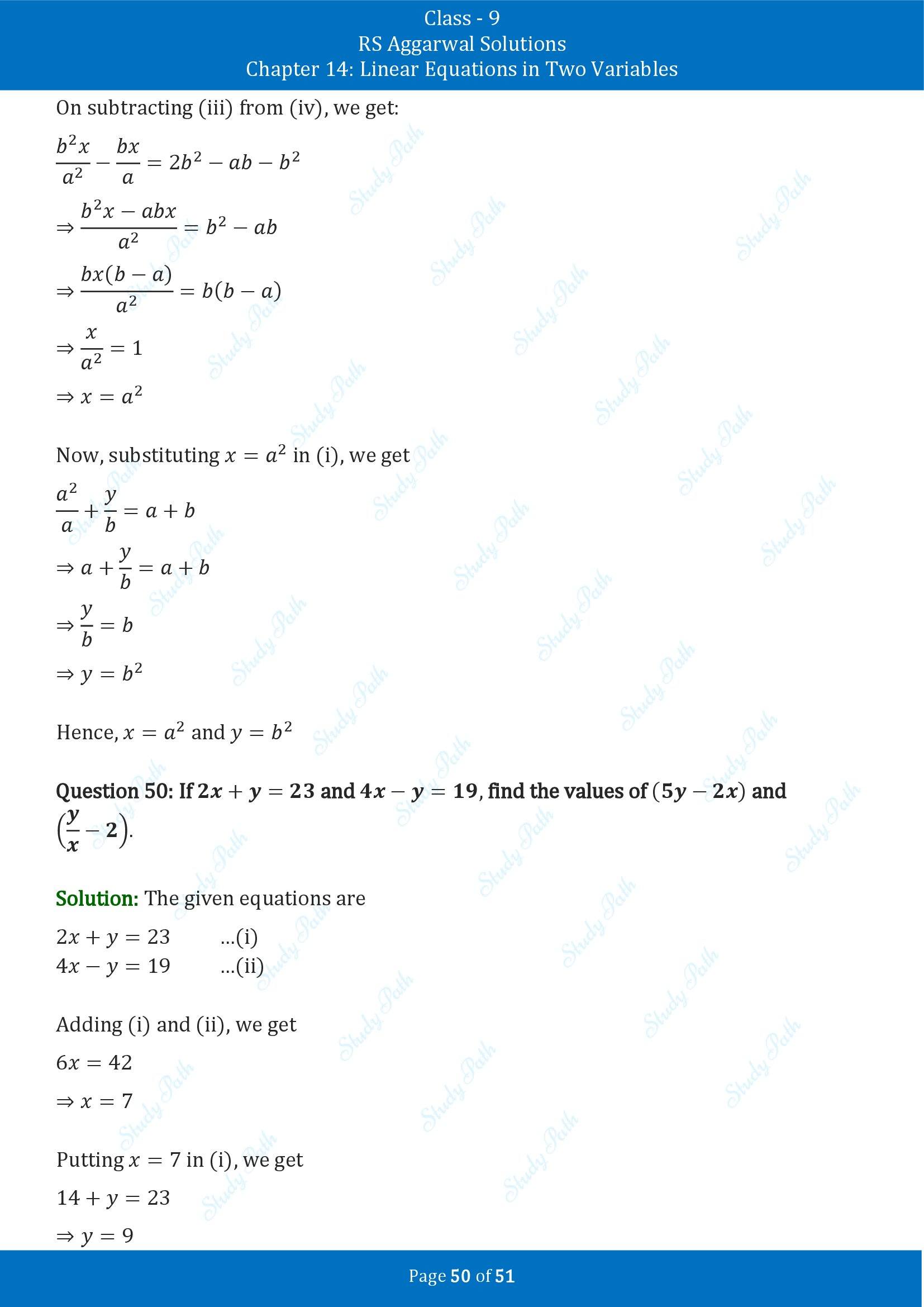 RS Aggarwal Solutions Class 9 Chapter 14 Linear Equations in Two Variables Exercise 14D 00050