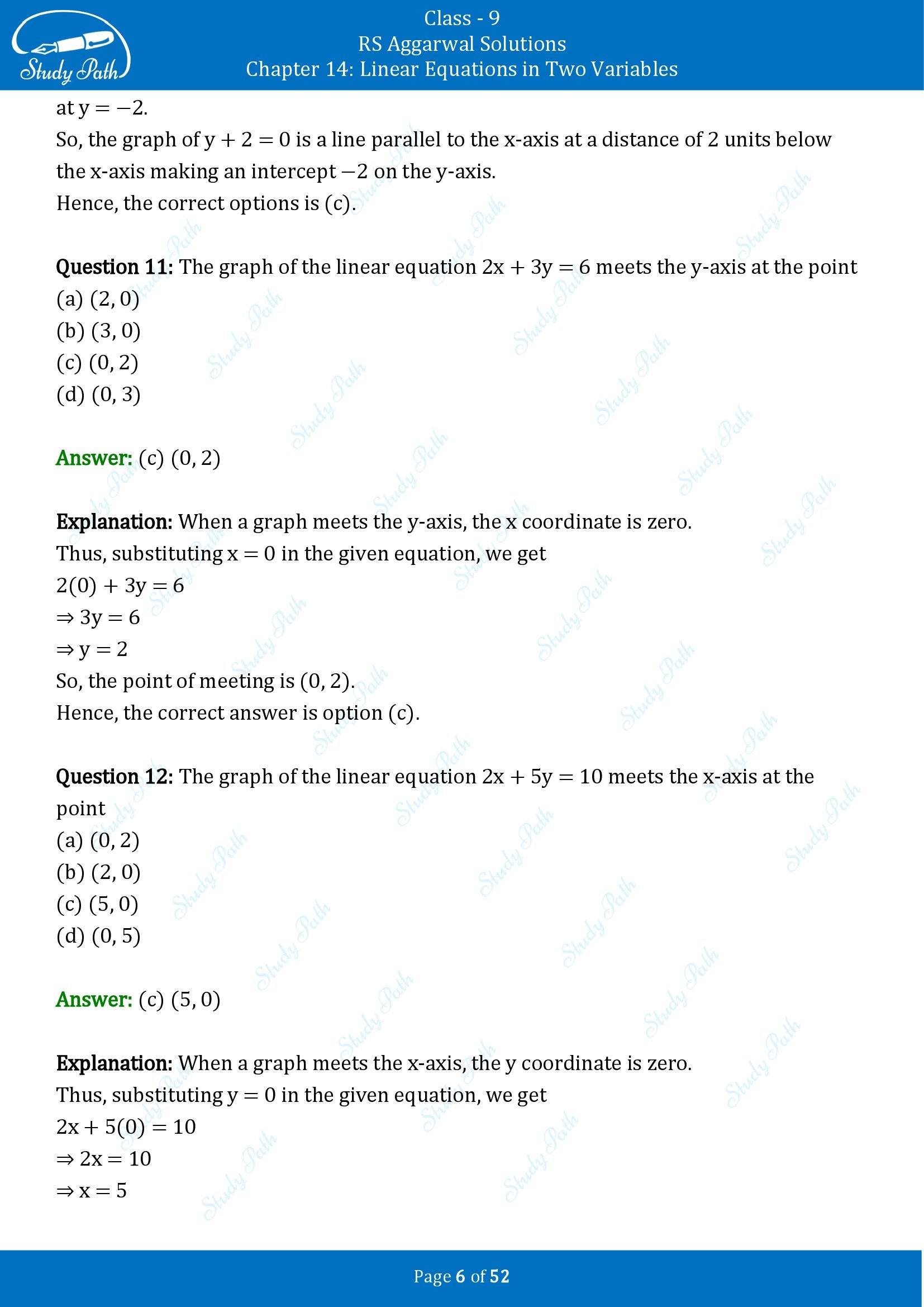 RS Aggarwal Solutions Class 9 Chapter 14 Linear Equations in Two Variables Multiple Choice Questions MCQs 00006