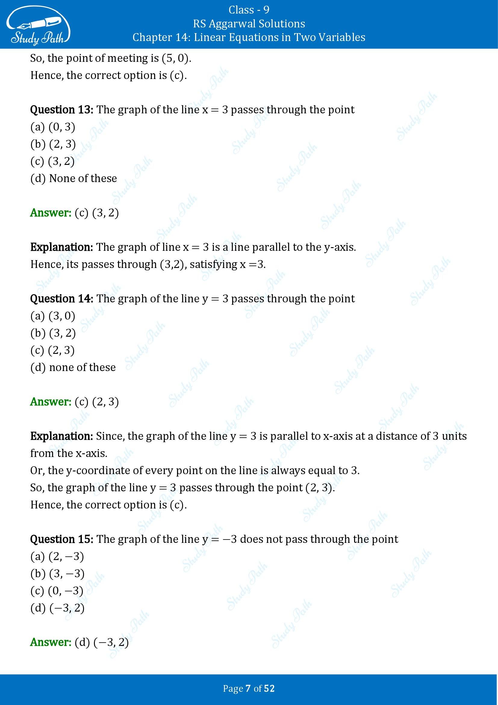 RS Aggarwal Solutions Class 9 Chapter 14 Linear Equations in Two Variables Multiple Choice Questions MCQs 00007