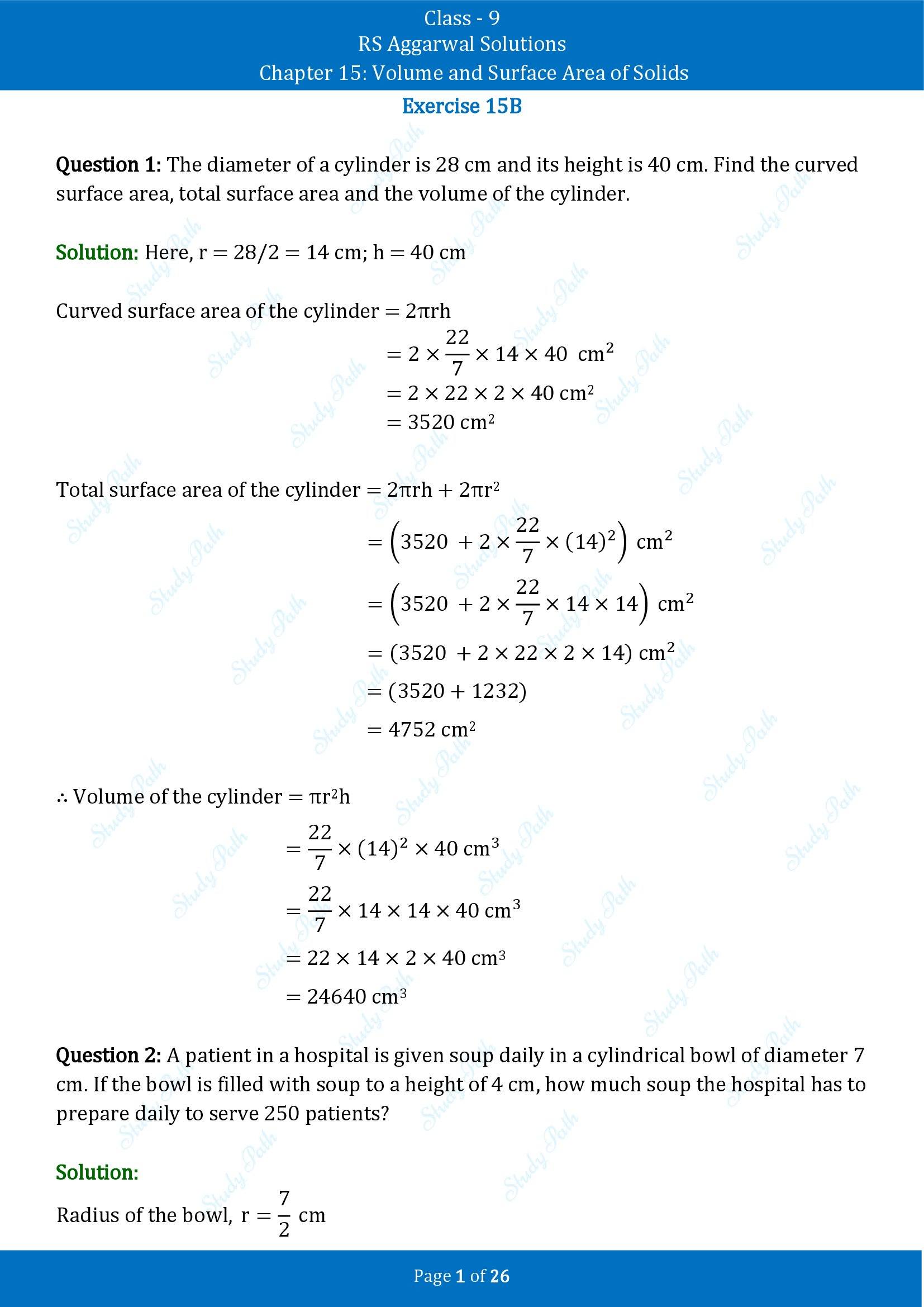 RS Aggarwal Solutions Class 9 Chapter 15 Volume and Surface Area of Solids Exercise 15B 00001