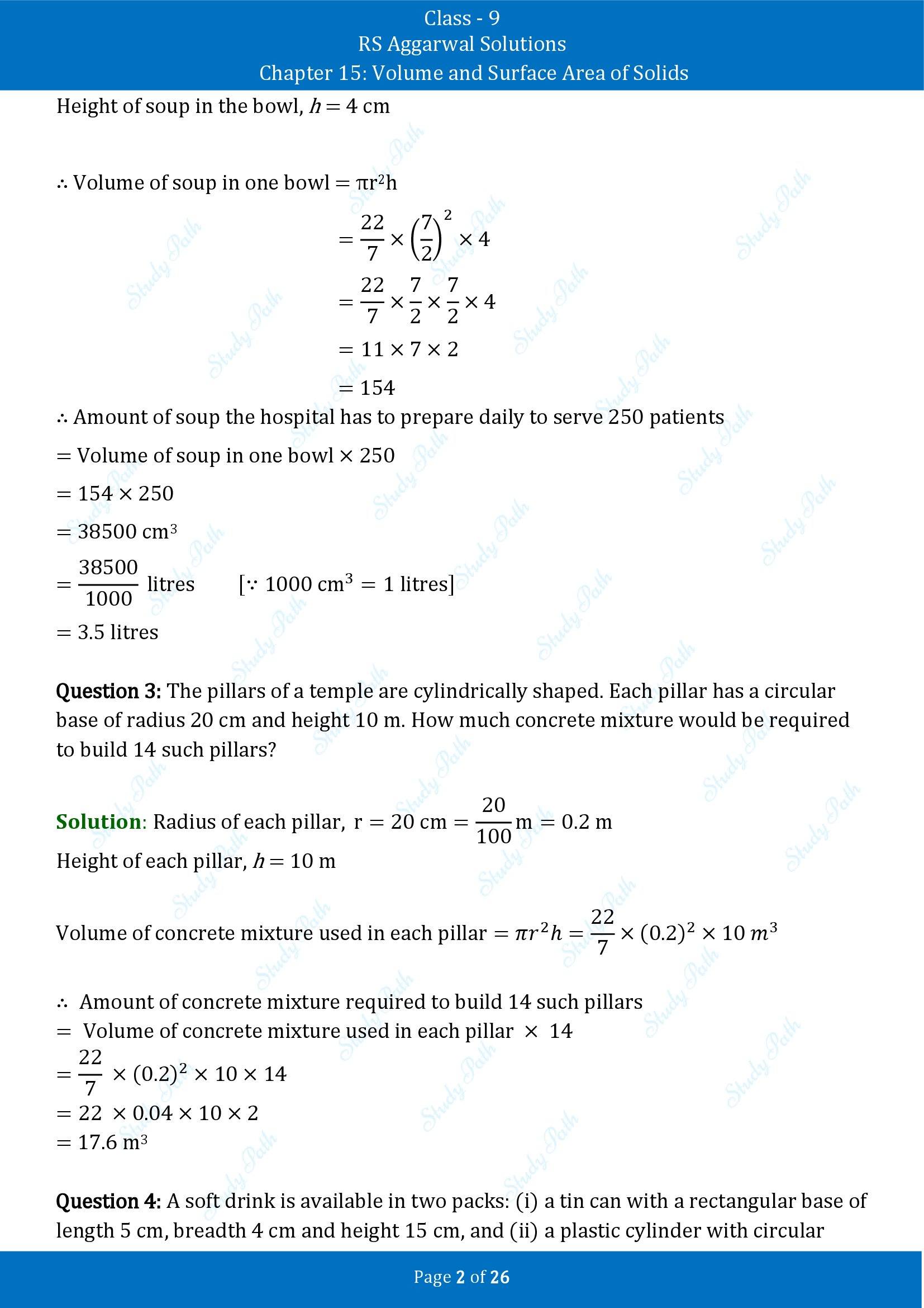 RS Aggarwal Solutions Class 9 Chapter 15 Volume and Surface Area of Solids Exercise 15B 00002