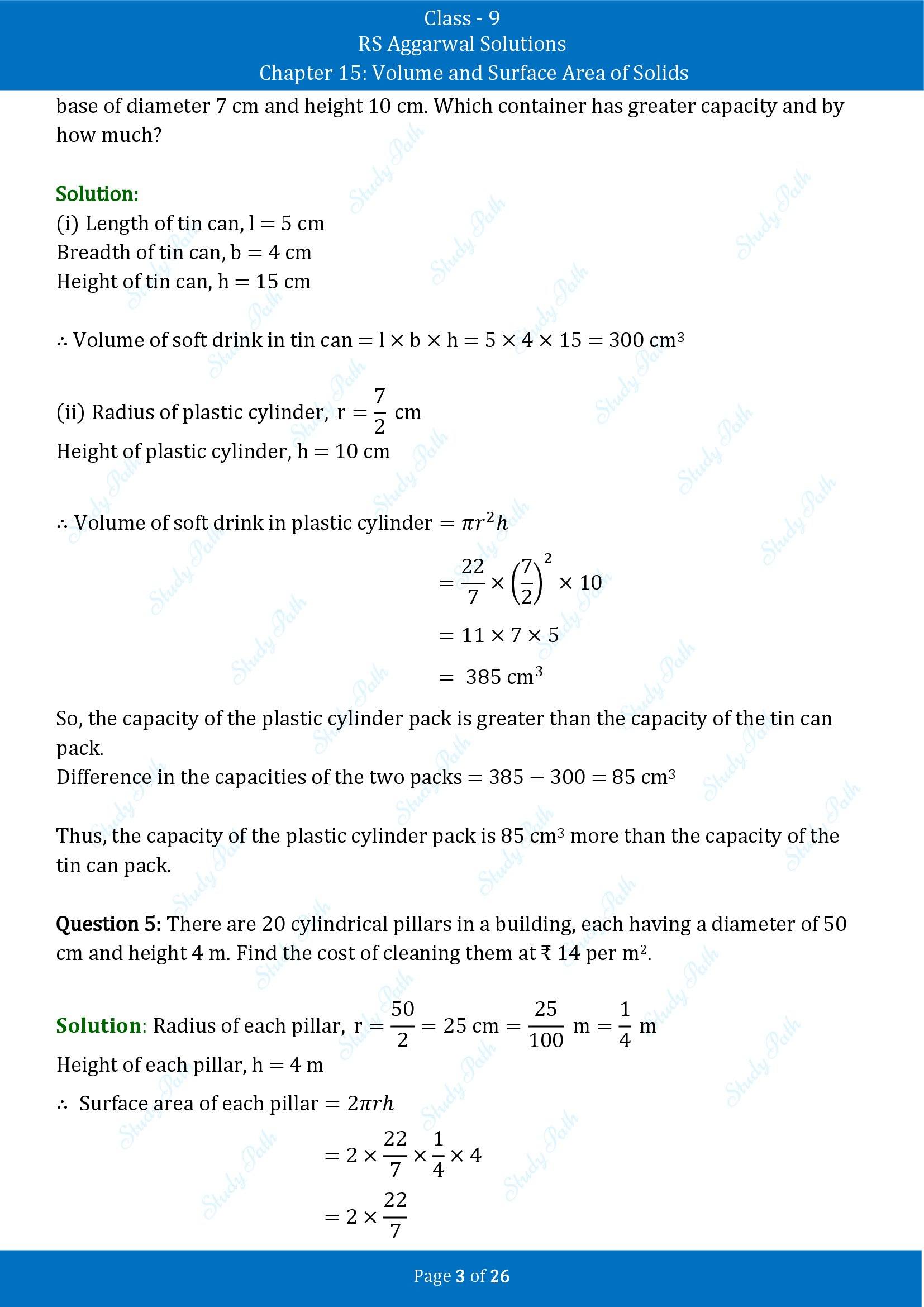 RS Aggarwal Solutions Class 9 Chapter 15 Volume and Surface Area of Solids Exercise 15B 00003