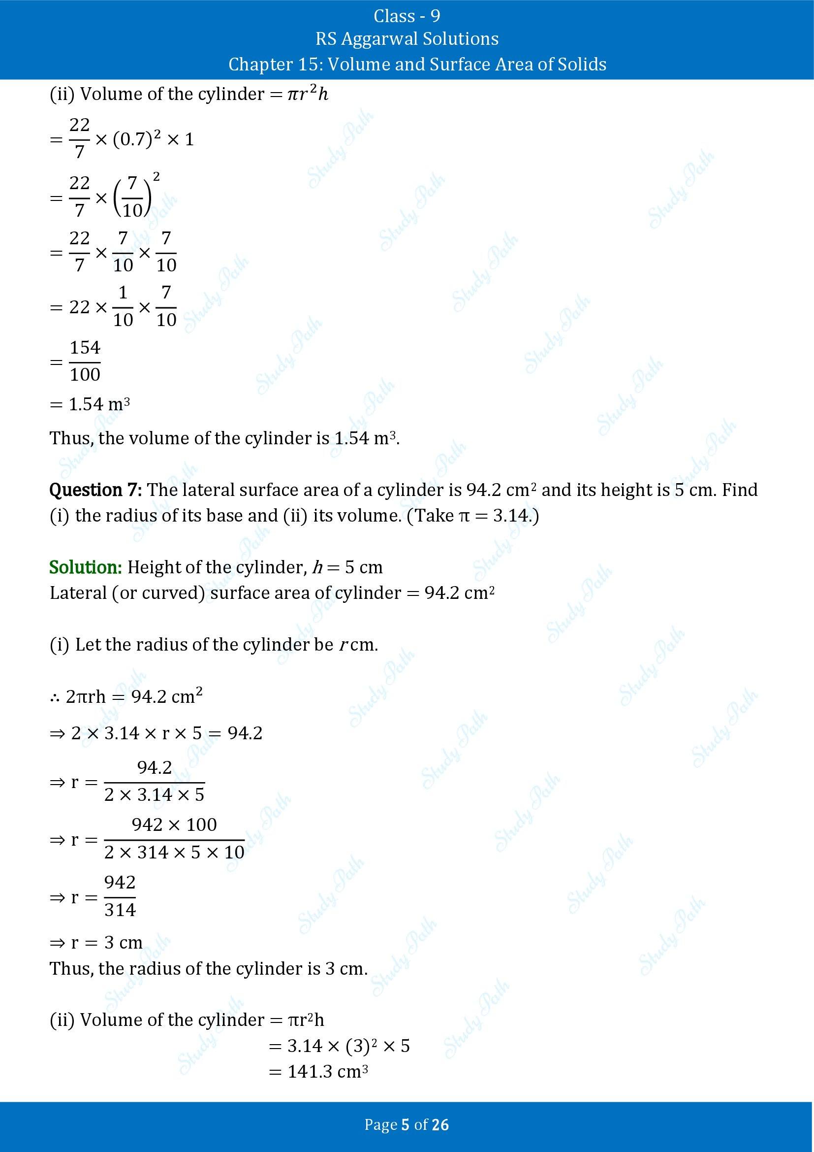 RS Aggarwal Solutions Class 9 Chapter 15 Volume and Surface Area of Solids Exercise 15B 00005