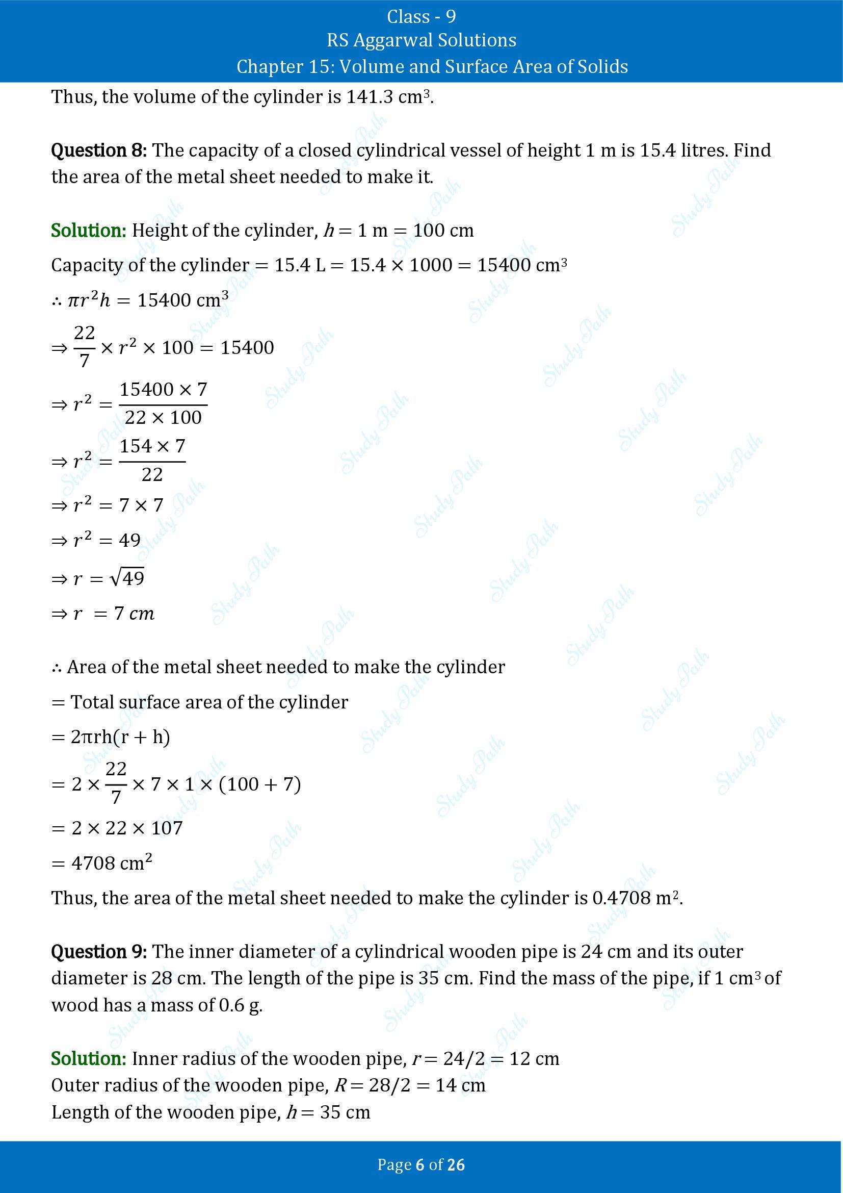 RS Aggarwal Solutions Class 9 Chapter 15 Volume and Surface Area of Solids Exercise 15B 00006