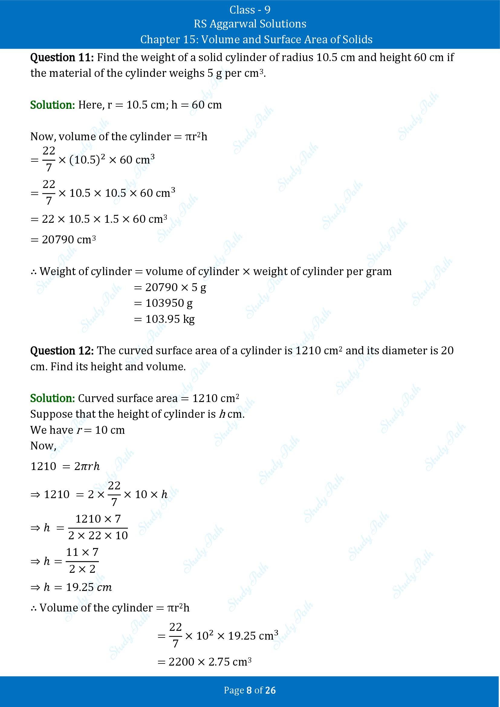 RS Aggarwal Solutions Class 9 Chapter 15 Volume and Surface Area of Solids Exercise 15B 00008