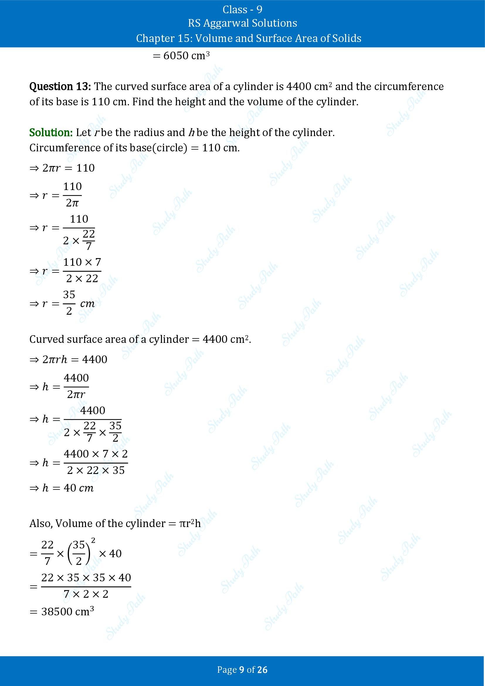 RS Aggarwal Solutions Class 9 Chapter 15 Volume and Surface Area of Solids Exercise 15B 00009