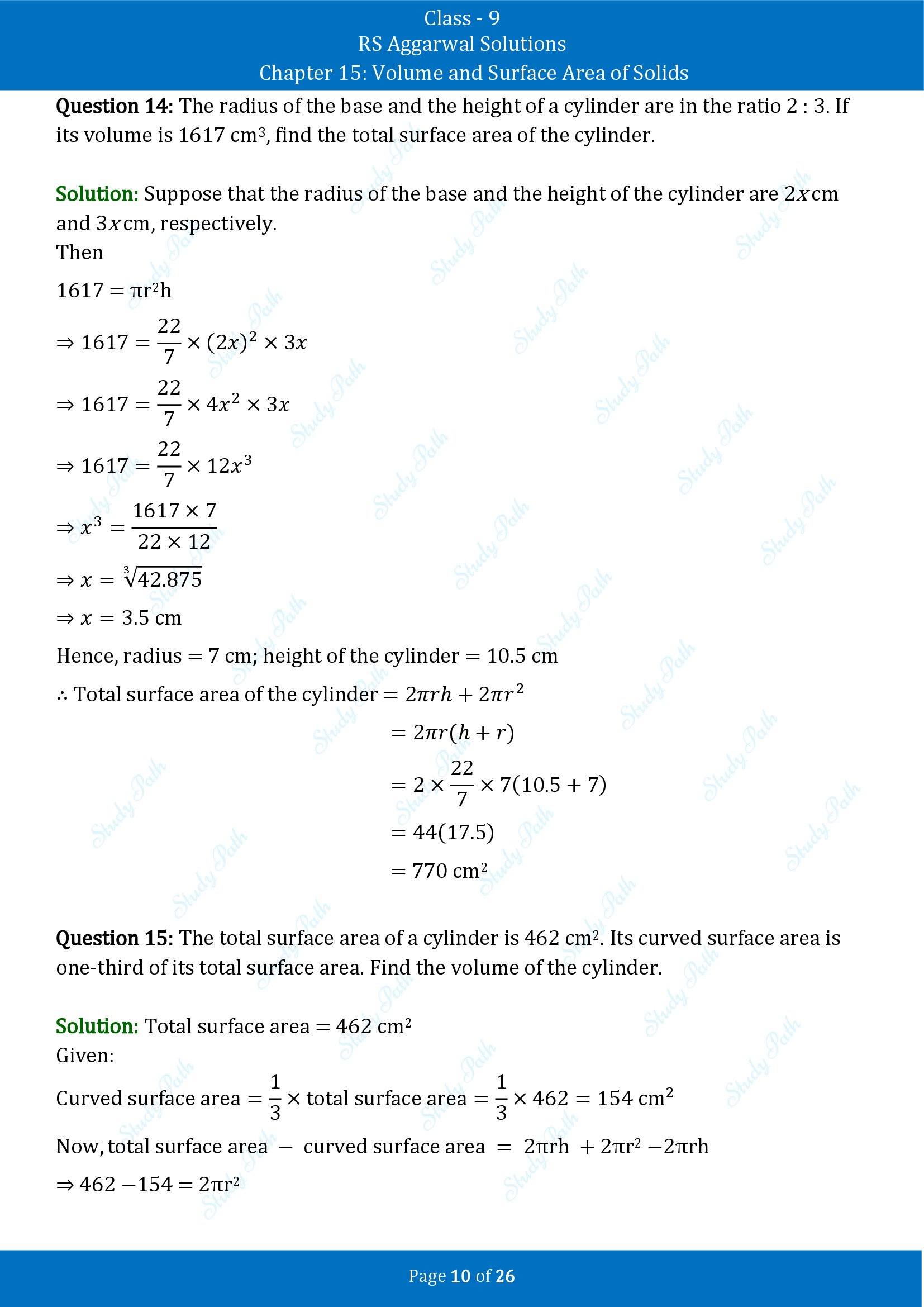 RS Aggarwal Solutions Class 9 Chapter 15 Volume and Surface Area of Solids Exercise 15B 00010