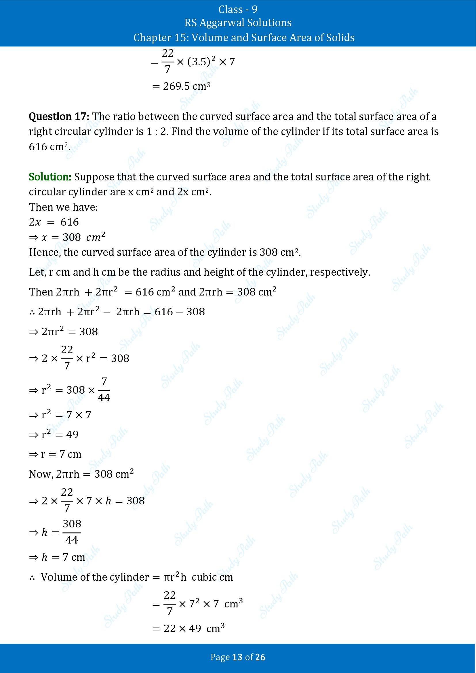RS Aggarwal Solutions Class 9 Chapter 15 Volume and Surface Area of Solids Exercise 15B 00013